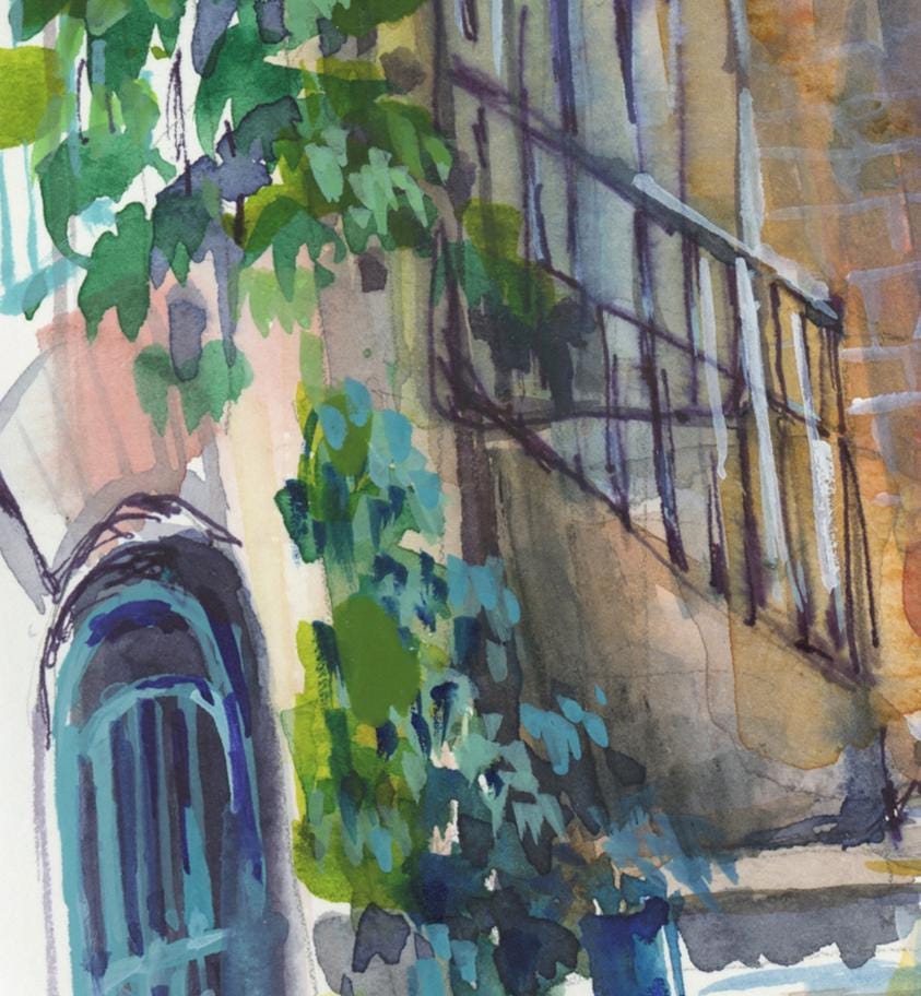 Old Jaffa Watercolor Print: Signed Jewish Art, Israel, Not Framed