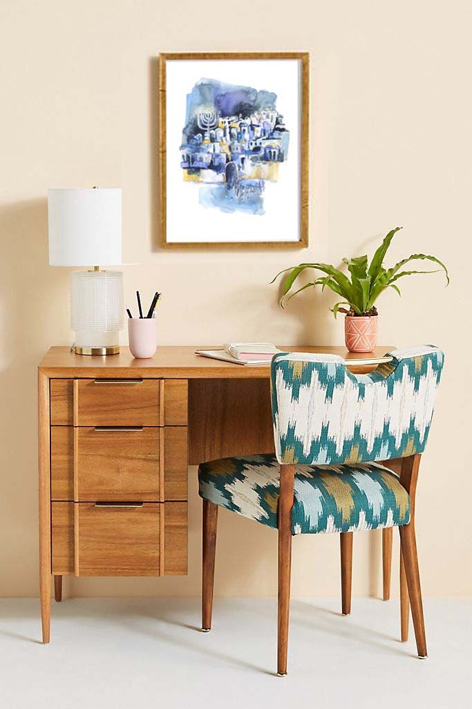 Blue Jerusalem, Watercolor Art Print of Israel, Judaica Wall Art, Signed Giclee
