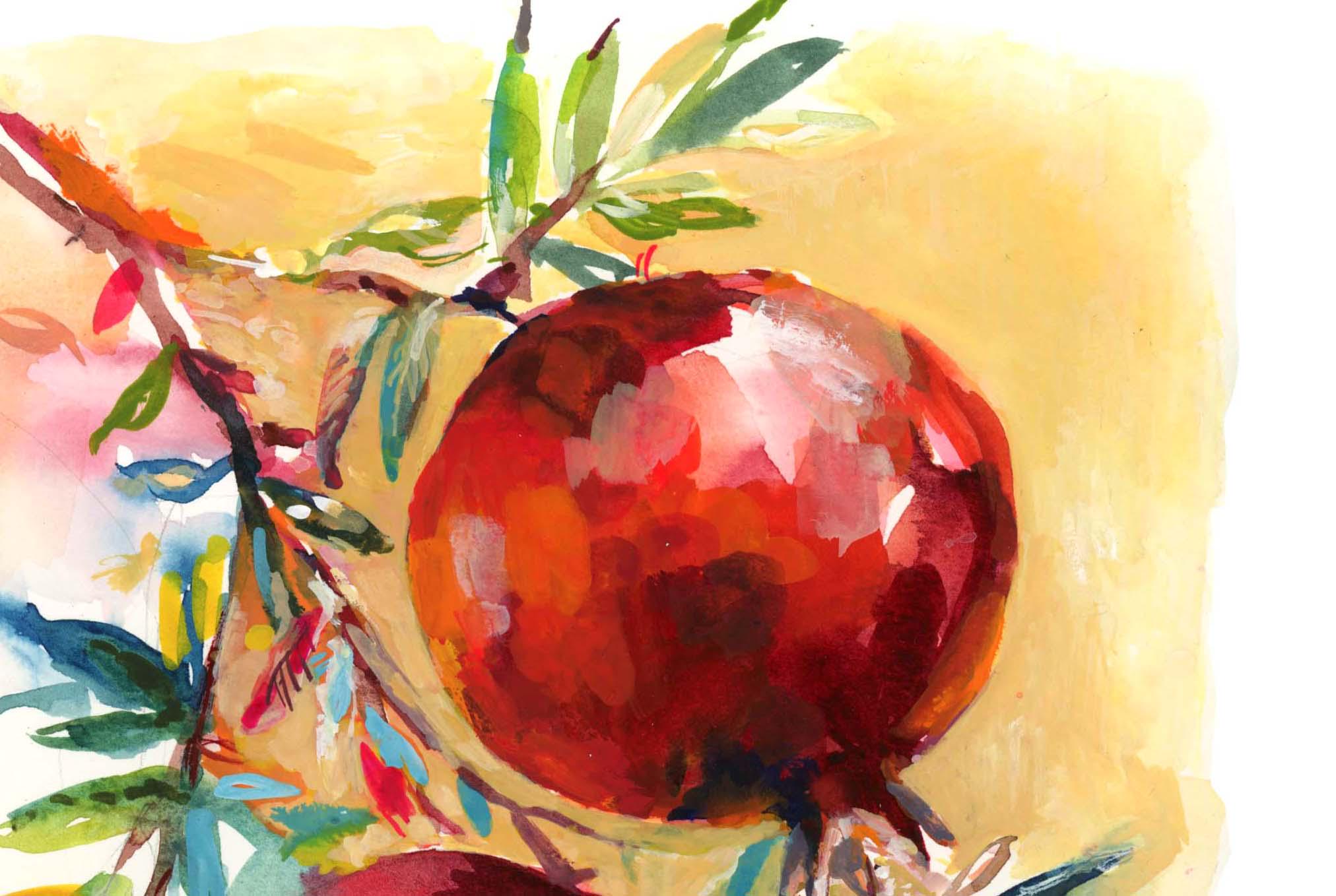 Pomegranates Watercolor Giclee Print: Signed Archival Art
