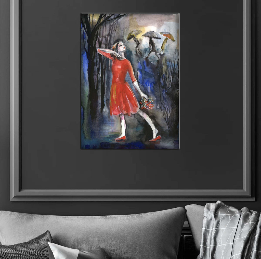 Dancing in the Rain, Watercolor Art Print, Signed Giclee