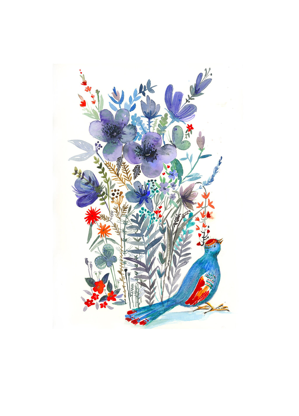 Blue Bird, Watercolor Illustration Art Print, Mother's Day Gift, Blue Room Decor