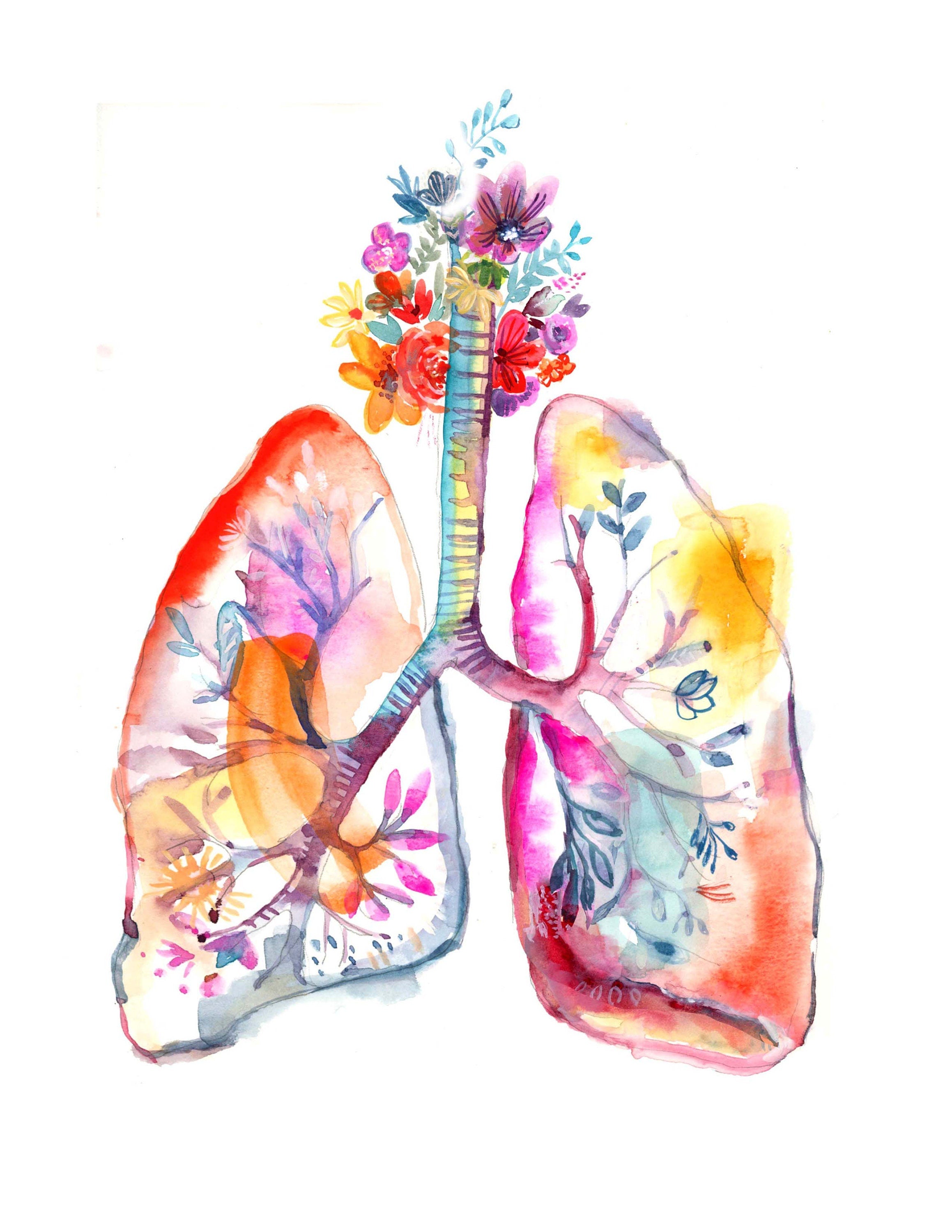 Watercolor Lungs Art Print: Anatomical Illustration