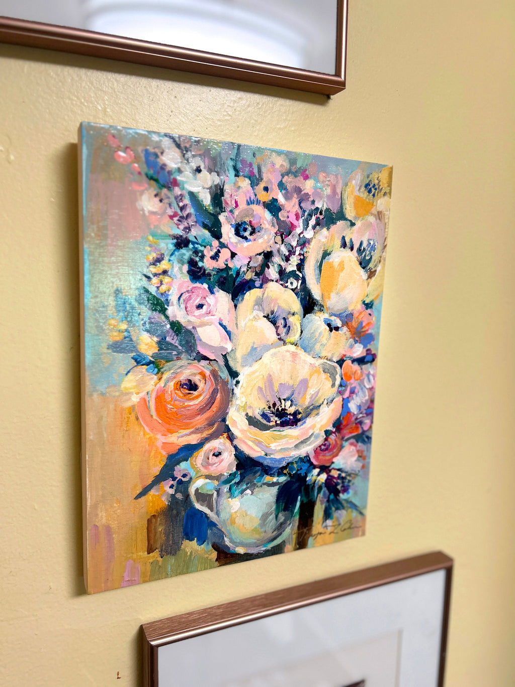 Yellow Tulips Painting: Original Floral Acrylic on Wood Panel
