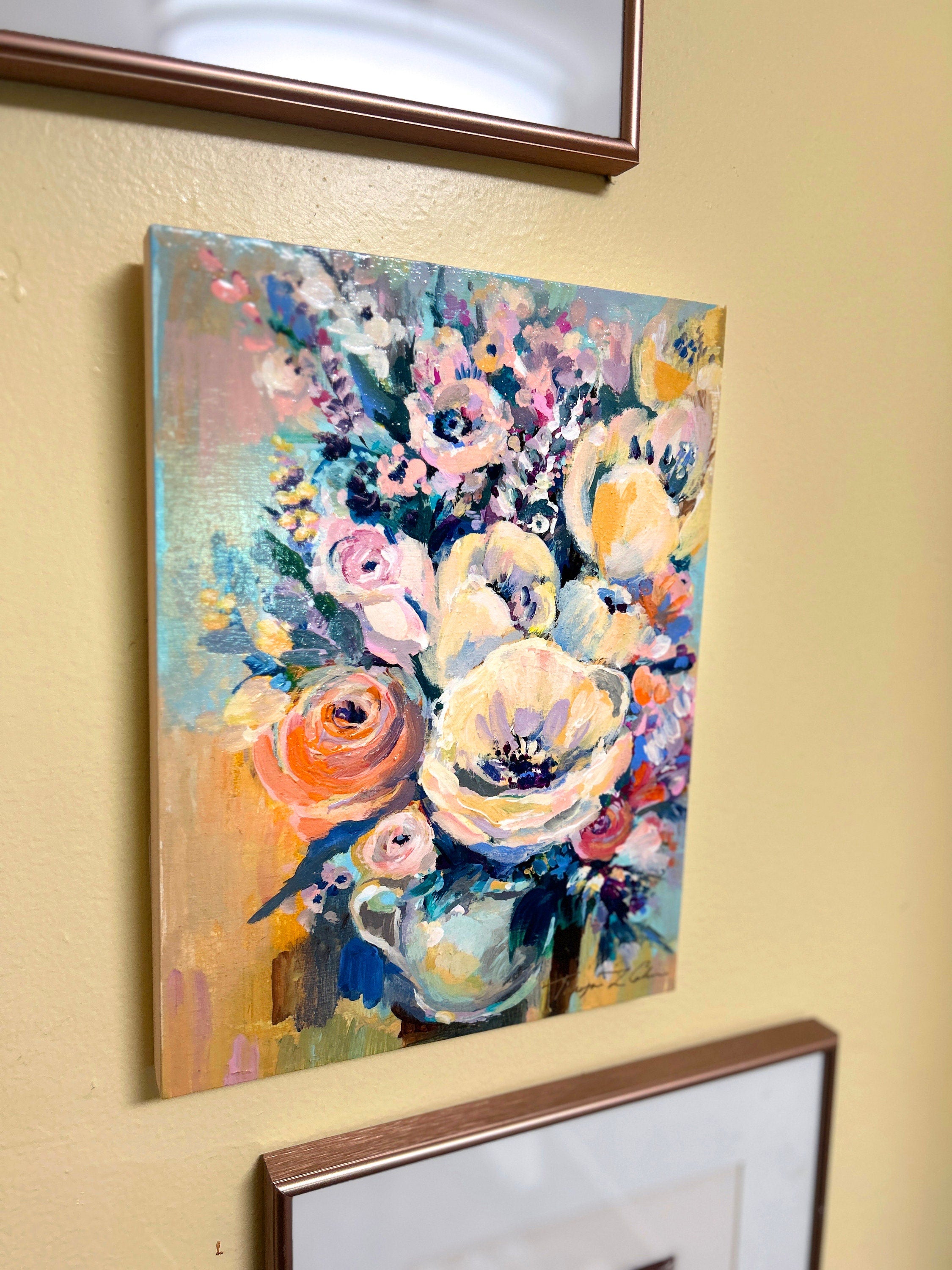Yellow Tulips Painting: Original Floral Acrylic on Wood Panel