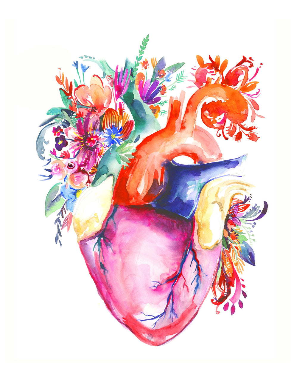 Anatomical Heart Art Print: Watercolor Illustration, Medical Decor