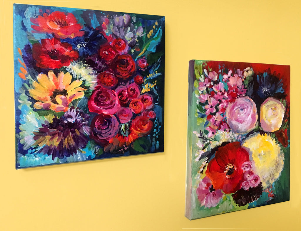 Summer Flowers Acrylic Painting: Original Floral Art, 8x10 Canvas