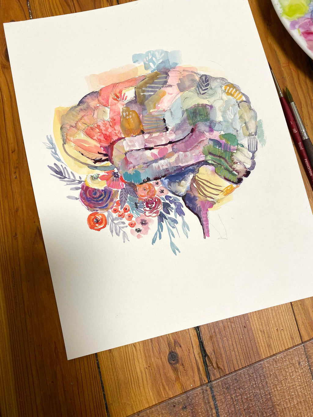 Mysterious Brain, Watercolor illustration. Anatomical interpretation Brain Art Print