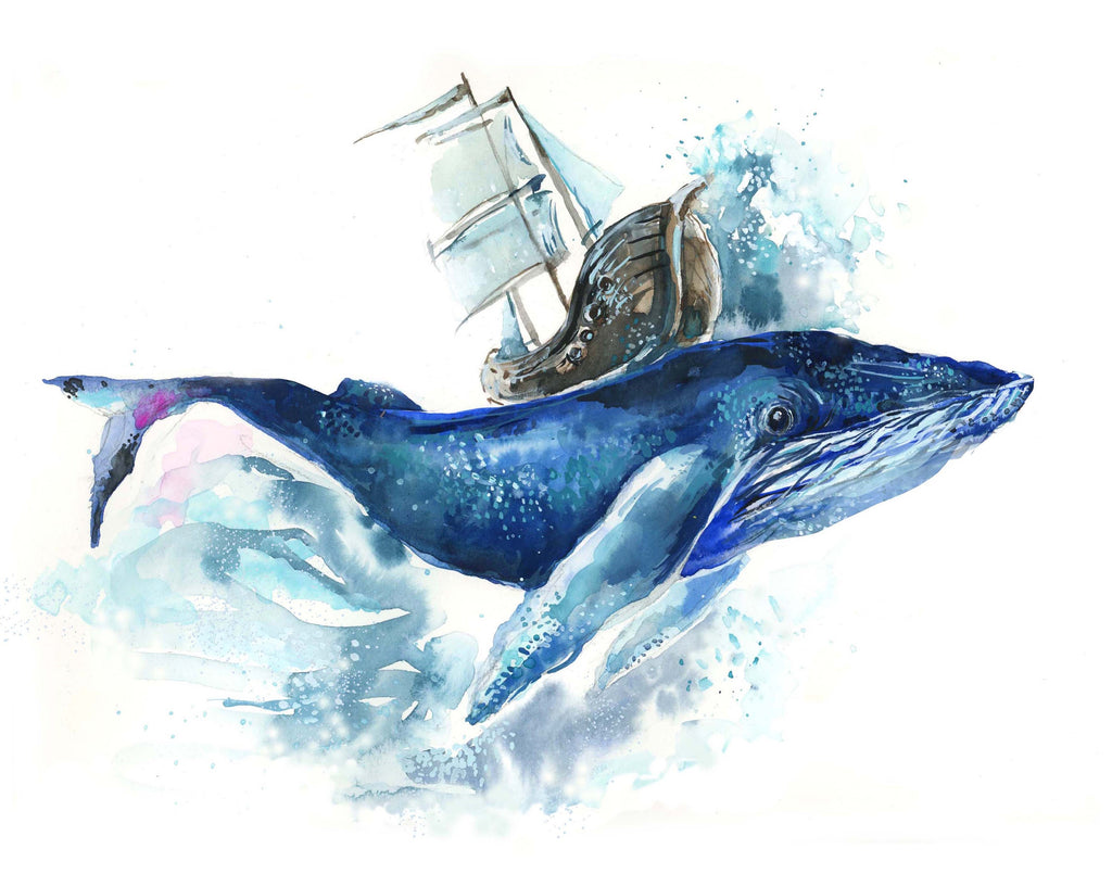 Whale Watercolor Art Print: Nautical Nursery Decor