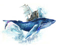 Whale Watercolor Art Print: Nautical Nursery Decor