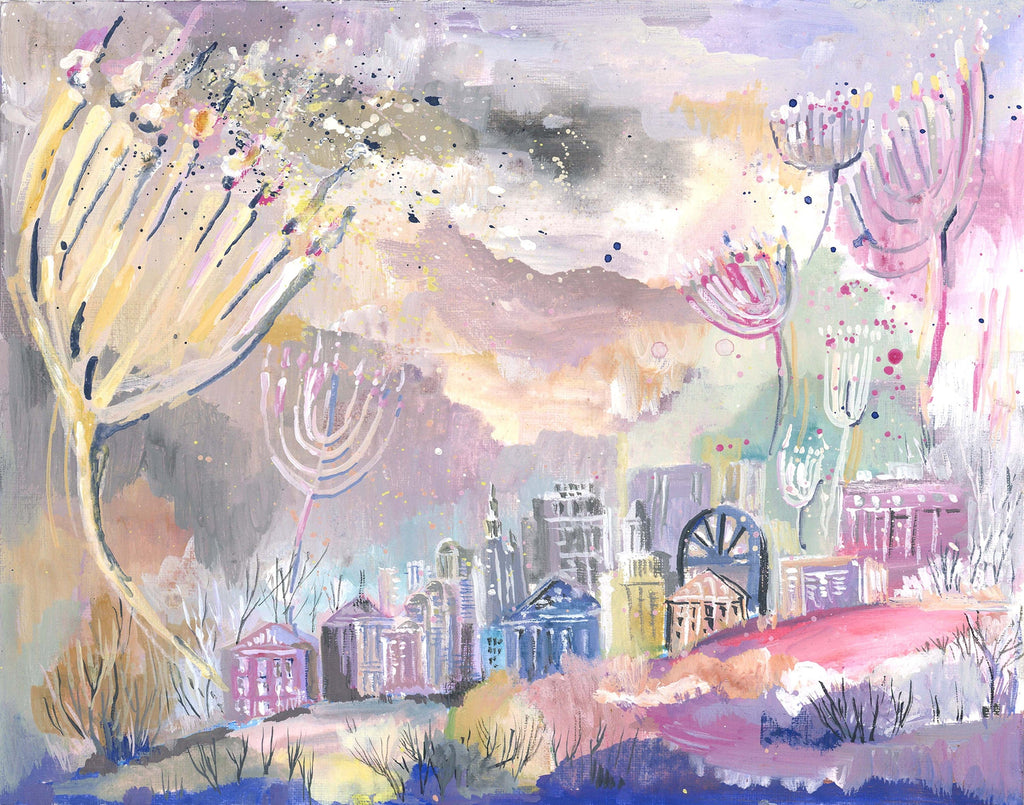Menorah Park Art Print: Abstract Jewish Chanukah Wall Decor