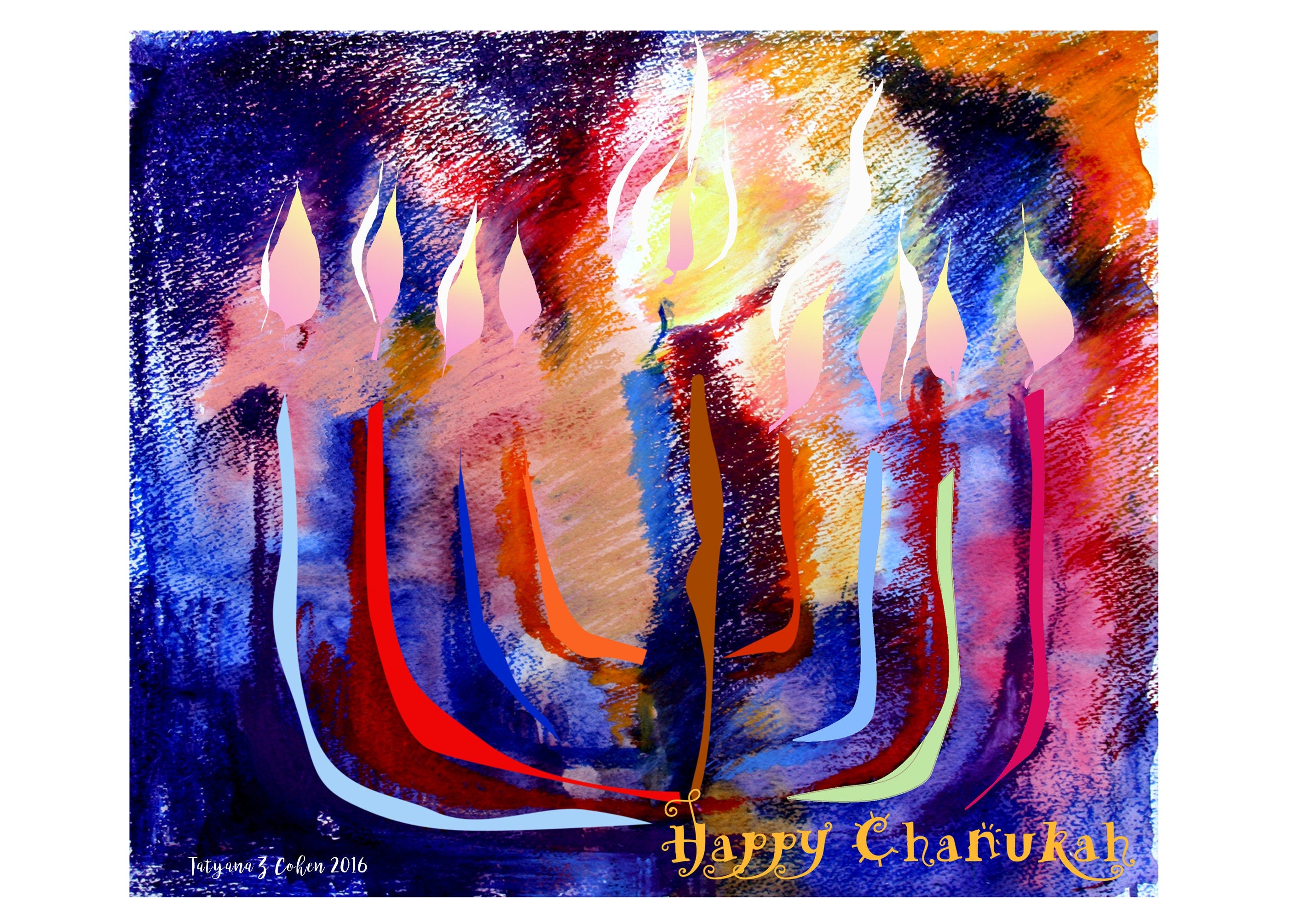 Chanukah Menorah Art Print: Jewish Home Decor, Watercolor Painting,
