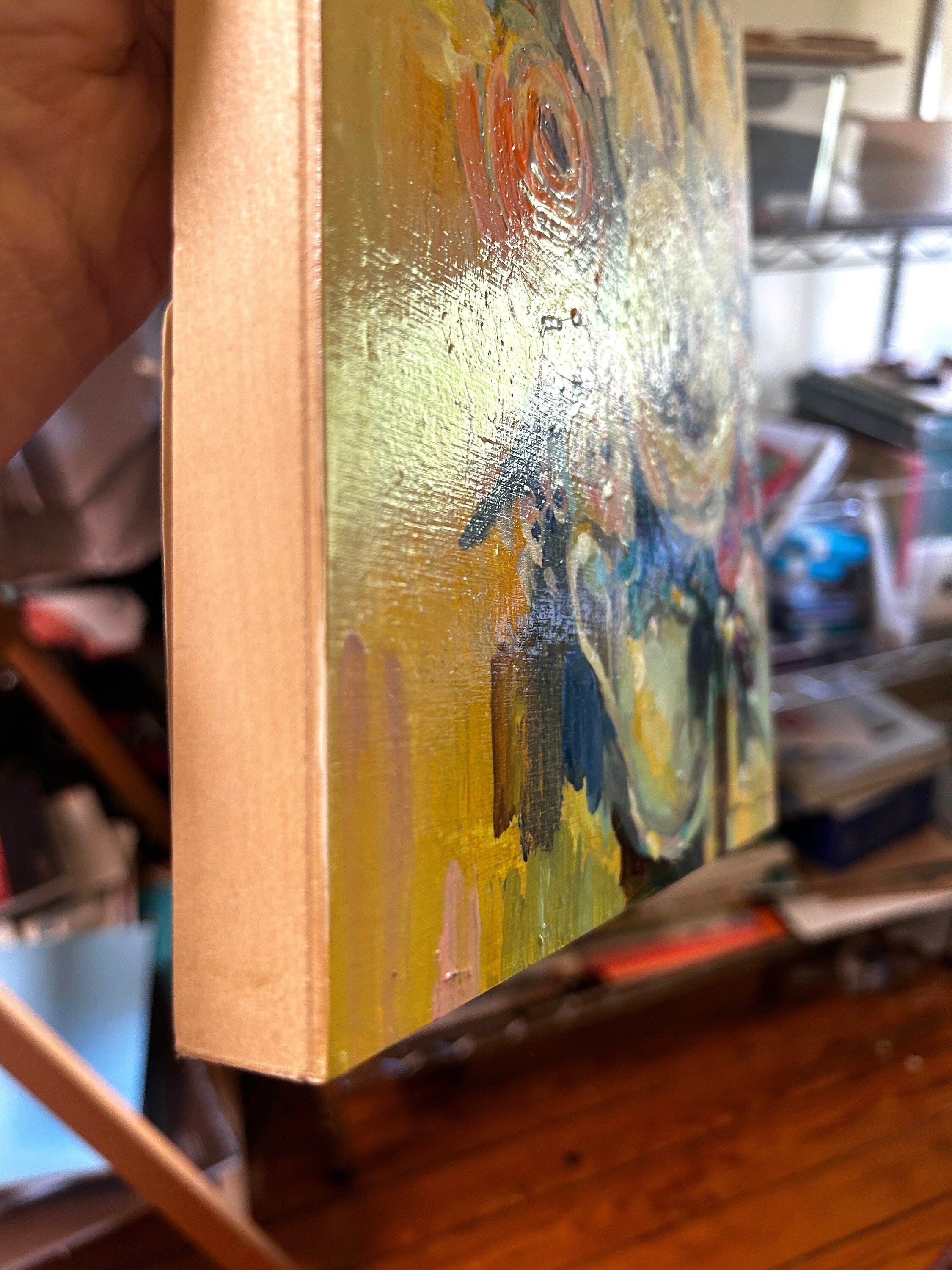 Yellow Tulips Painting: Original Floral Acrylic on Wood Panel