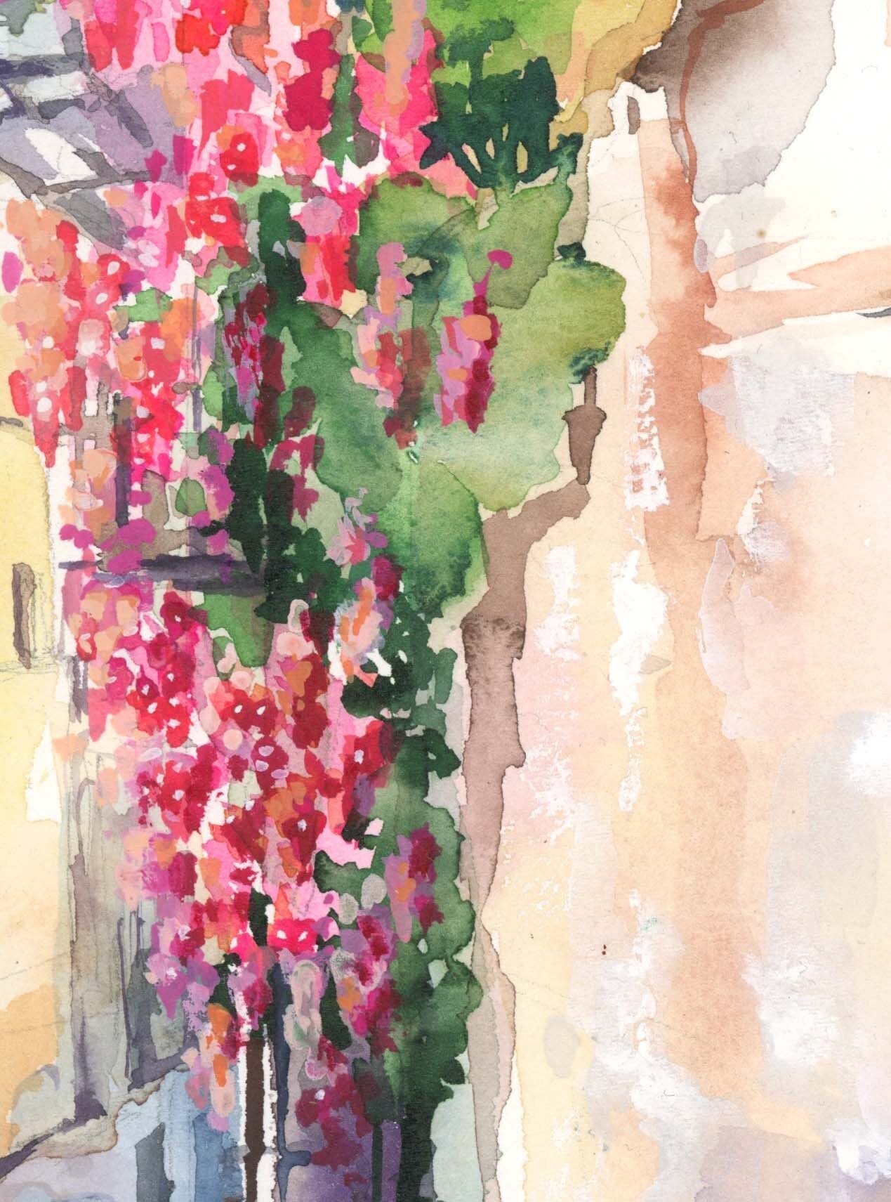 Jerusalem Street Watercolor Art Print: Jewish Wall Decor