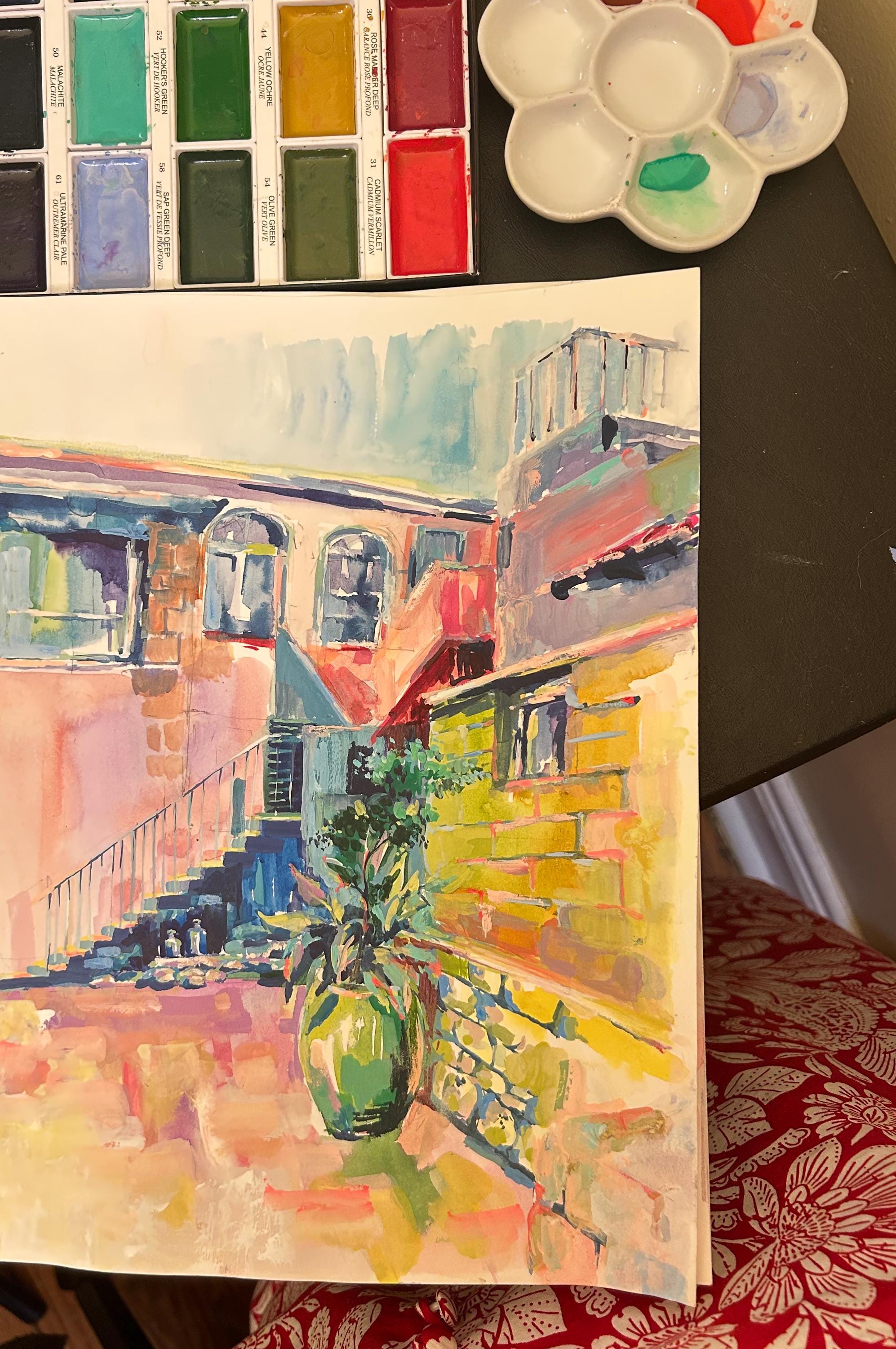 Tzefat Israel Watercolor Art Print: Jewish Mysticism, Old City Scene