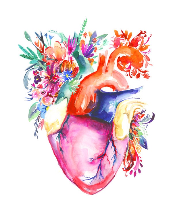 Anatomical Heart Art Print: Watercolor Illustration, Medical Decor