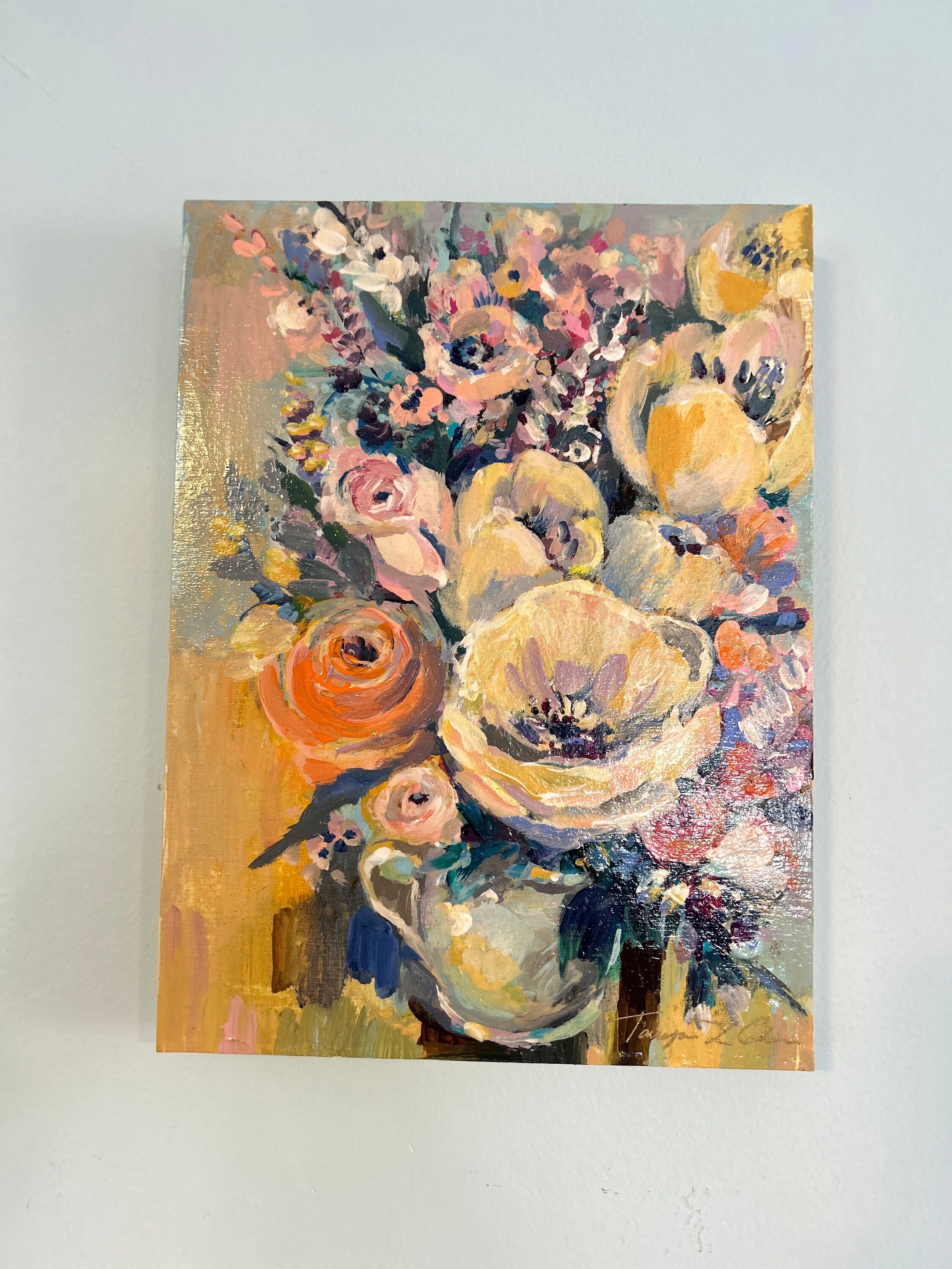 Yellow Tulips Painting: Original Floral Acrylic on Wood Panel