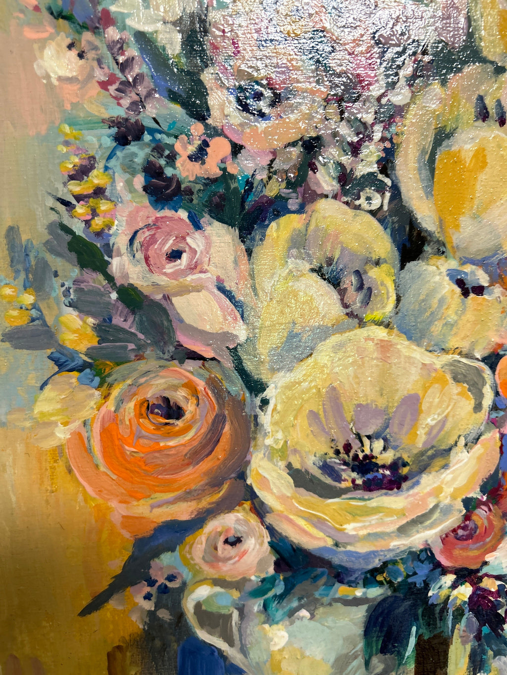 Yellow Tulips Painting: Original Floral Acrylic on Wood Panel