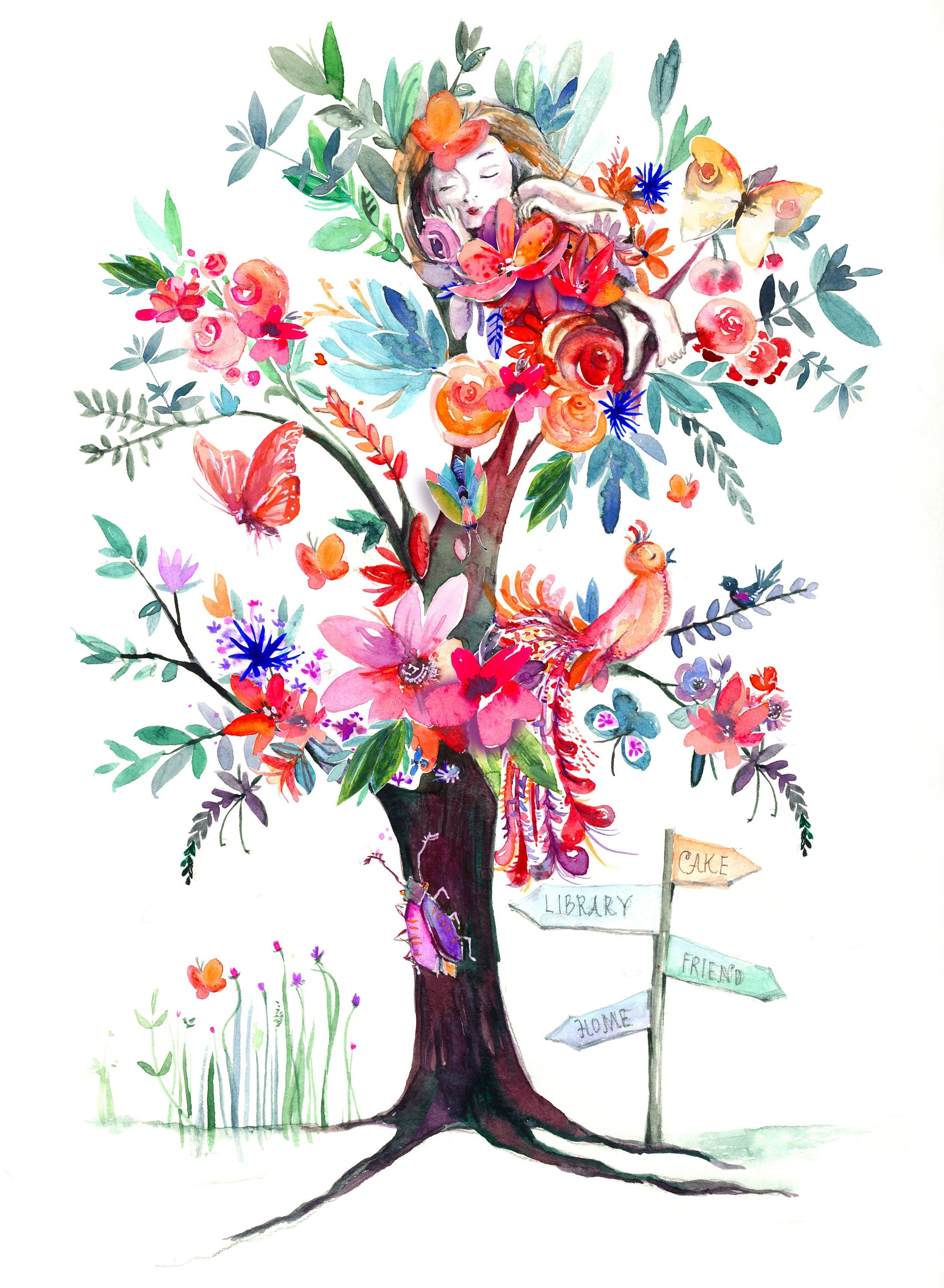 Fairy Nap Giclee Print, Watercolor Nursery Art, Children's Illustration