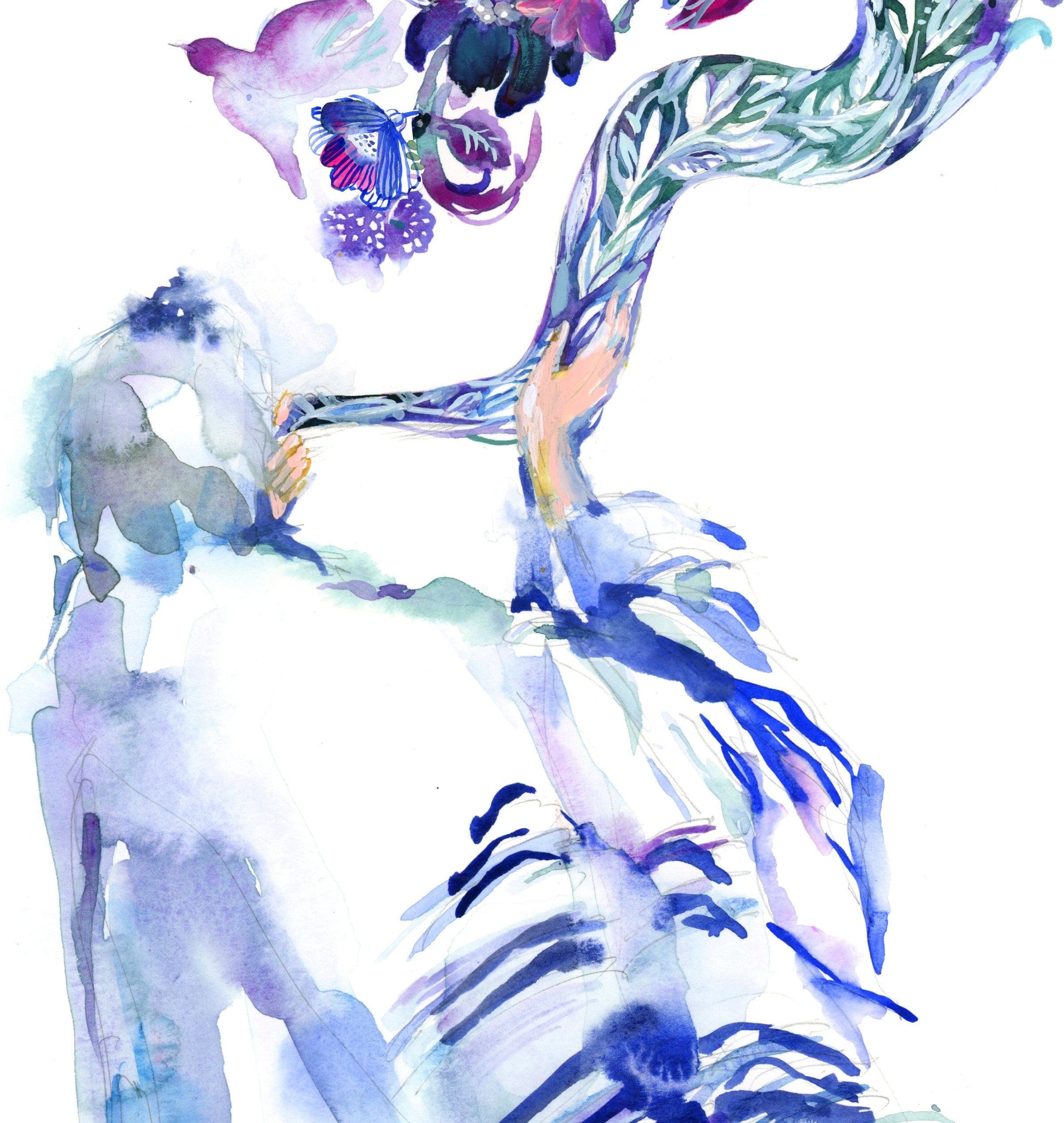 The Sound of Shofar, Watercolor Art Print, Blue Jewish Wall Decor, Jewish New Year, Rosh Hashana
