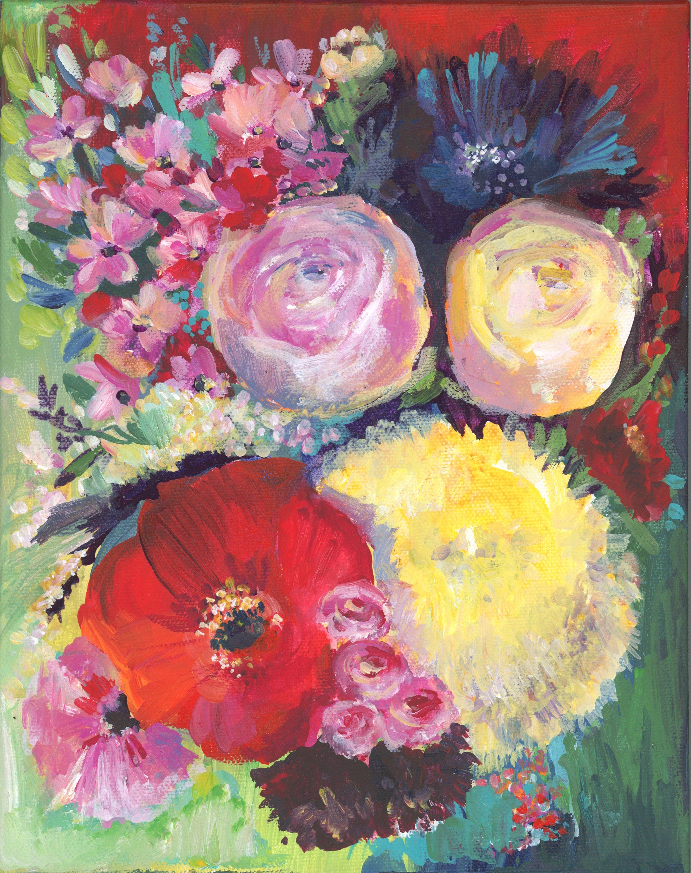 Summer Flowers Acrylic Painting: Original Floral Art, 8x10 Canvas