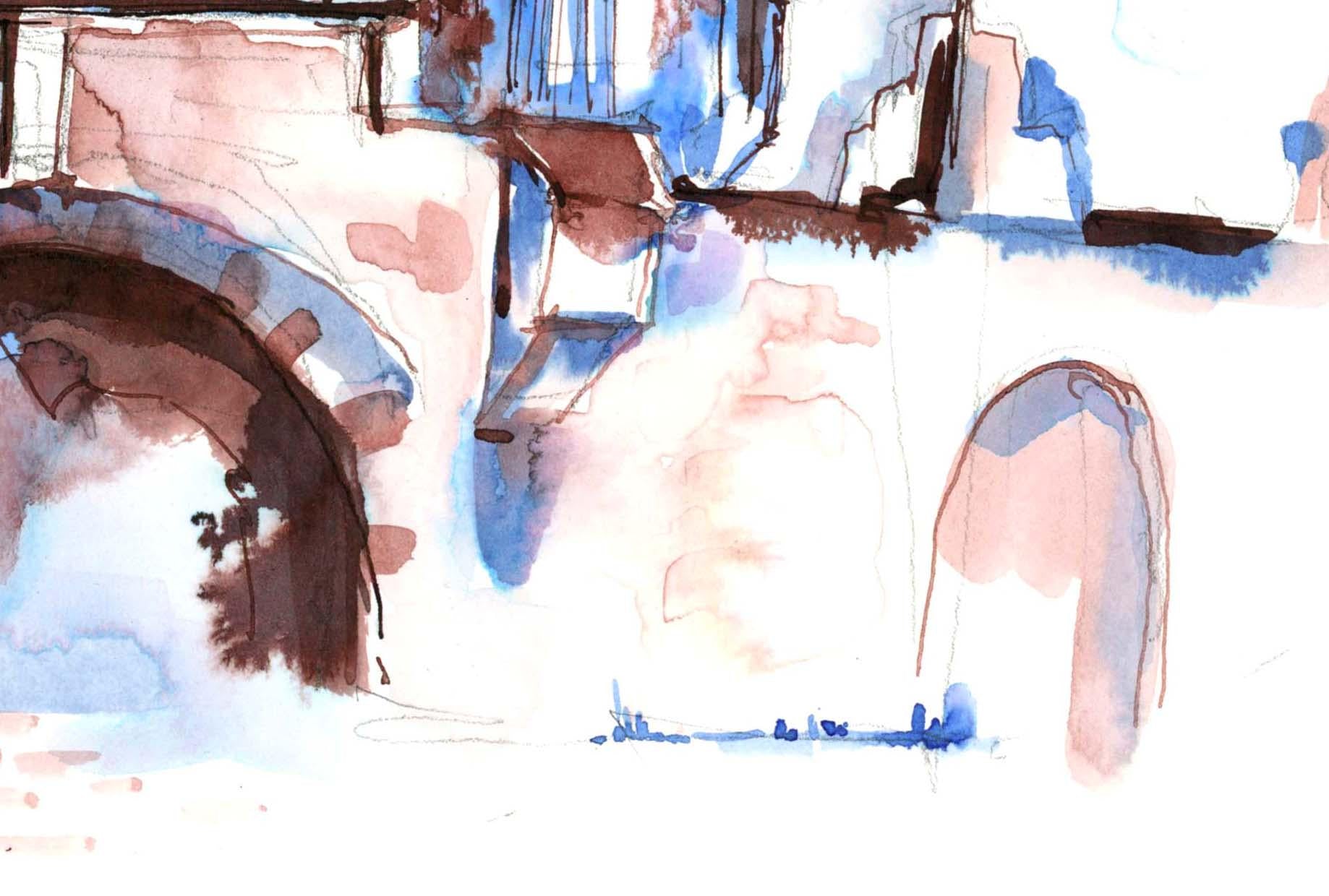 Old City Gates, Jerusalem, Jewish Art, Watercolor Inks Print 8.5x11