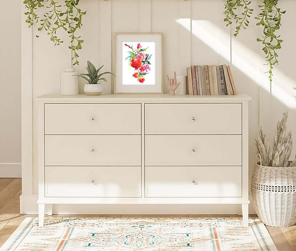 Pomegranate Watercolor Art Print: Signed Giclee Fruit Illustration
