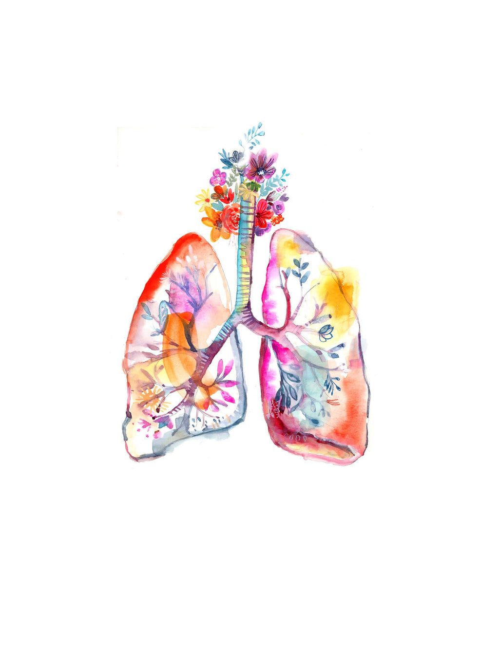 Watercolor Lungs Art Print: Anatomical Illustration