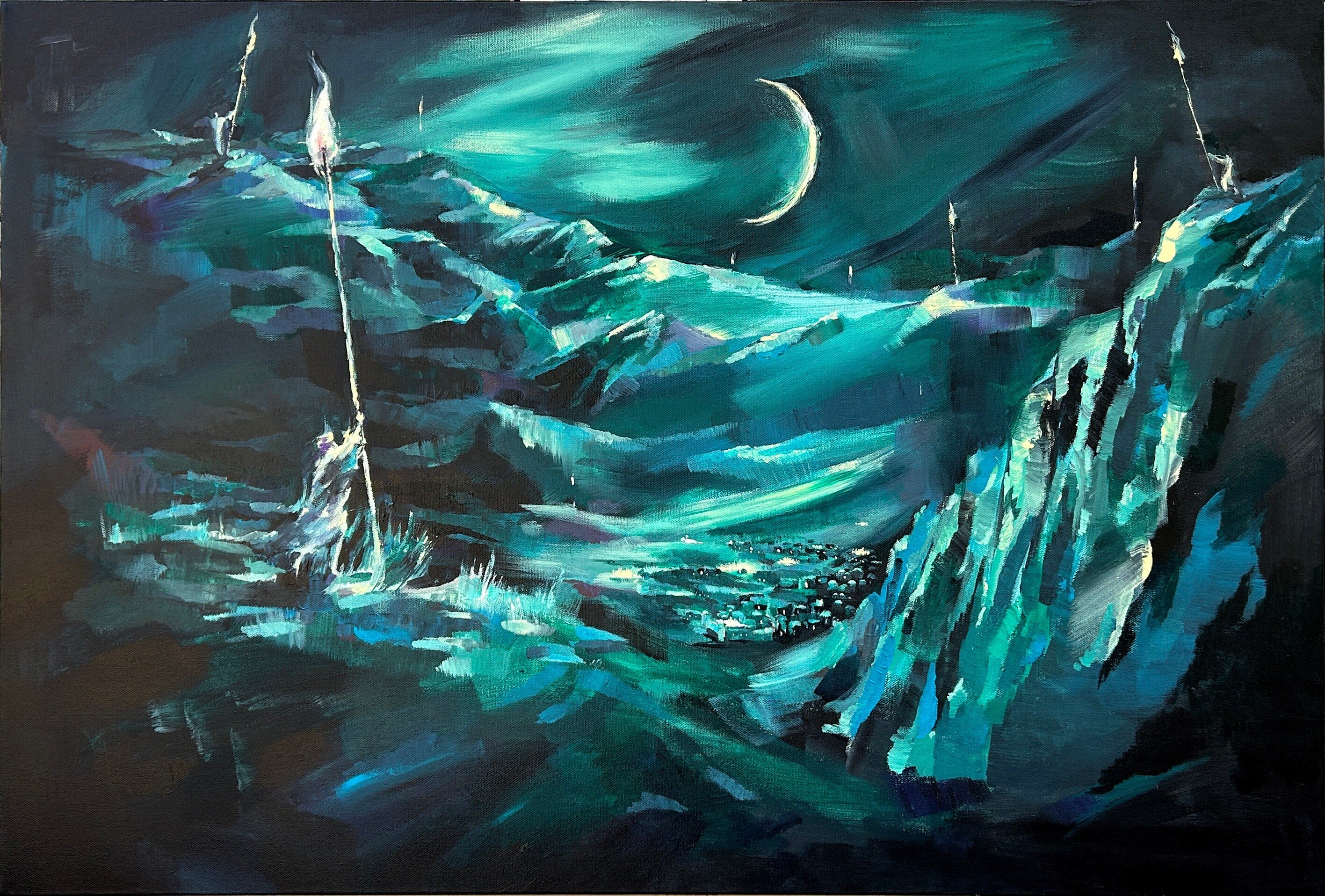 Rosh Chodesh Fires Giclee Art Print: Land of Israel Jewish Art