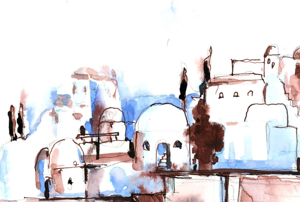 Old City Gates, Jerusalem, Jewish Art, Watercolor Inks Print 8.5x11