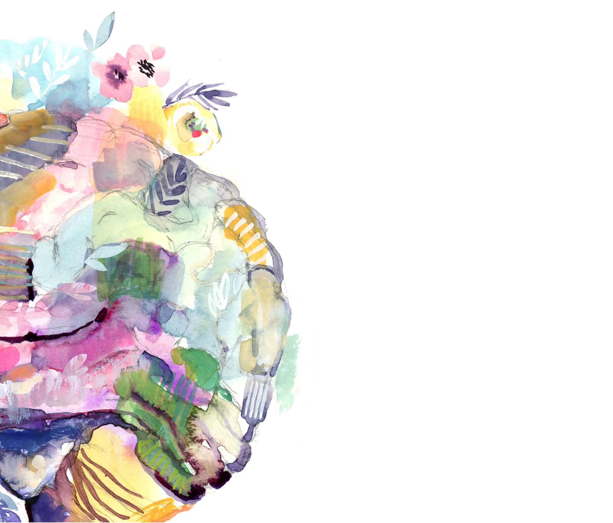 Mysterious Brain, Watercolor illustration. Anatomical interpretation Brain Art Print