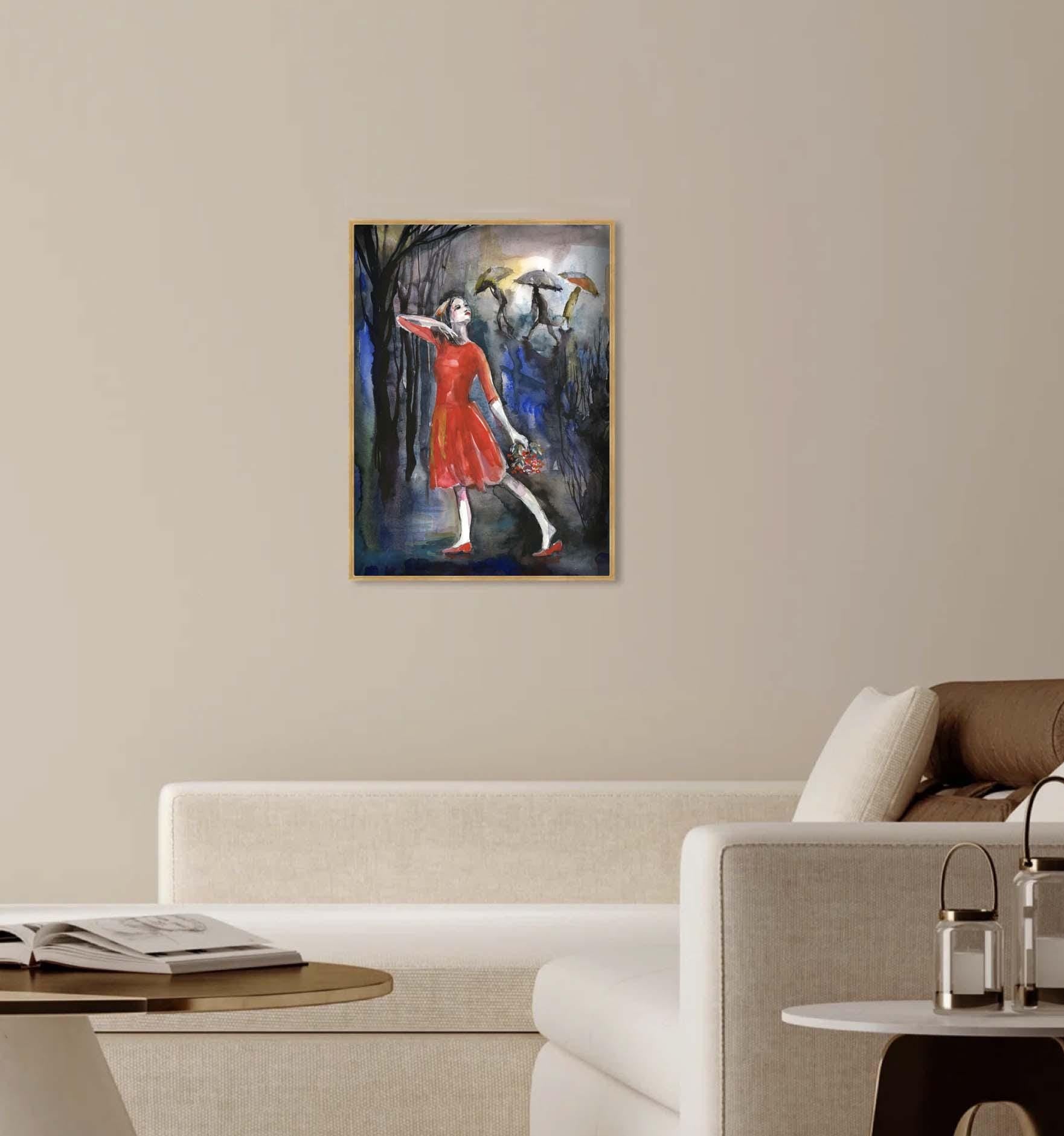 Dancing in the Rain, Watercolor Art Print, Signed Giclee