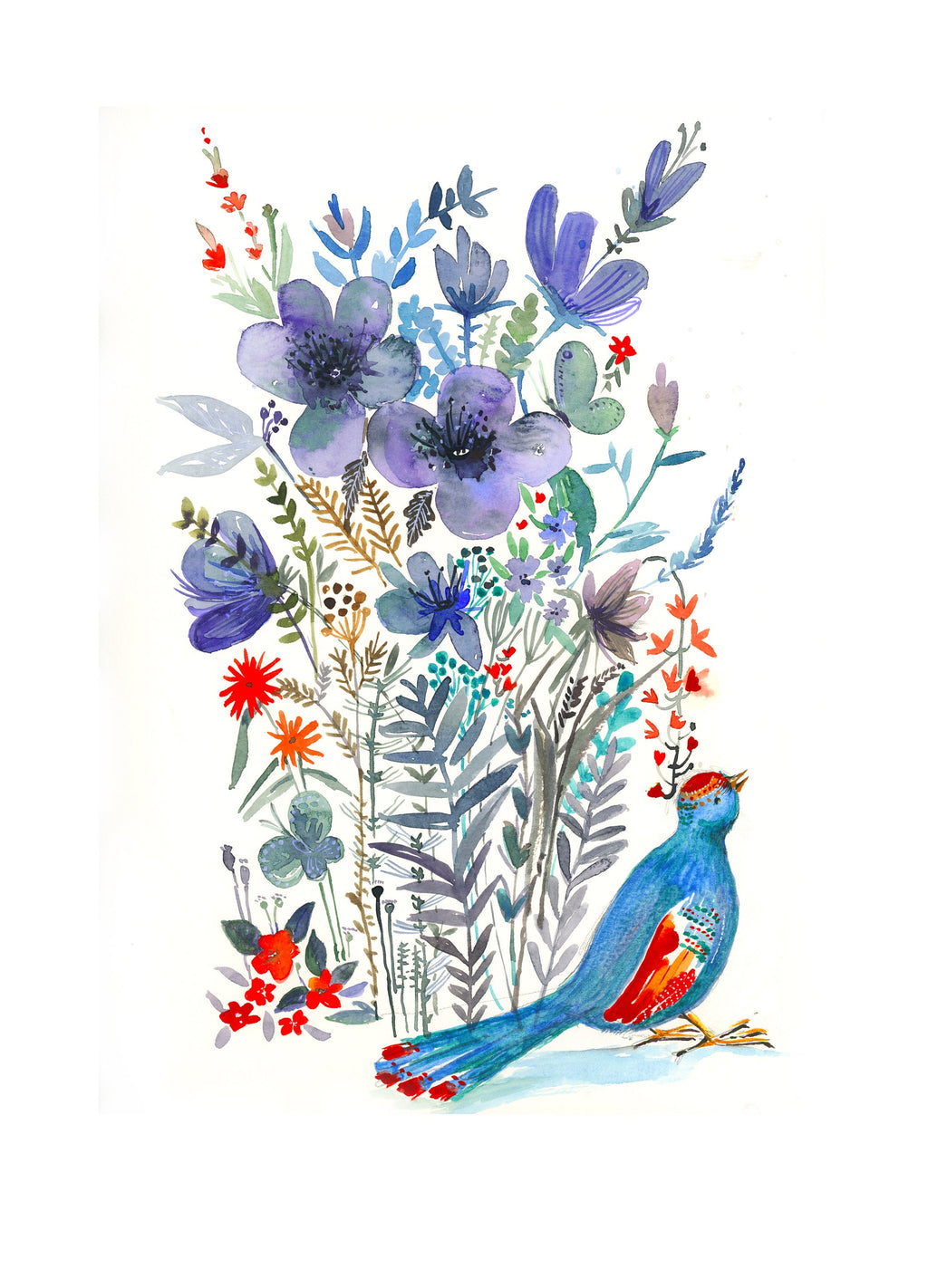 Blue Bird, Watercolor Illustration Art Print, Mother's Day Gift, Blue Room Decor