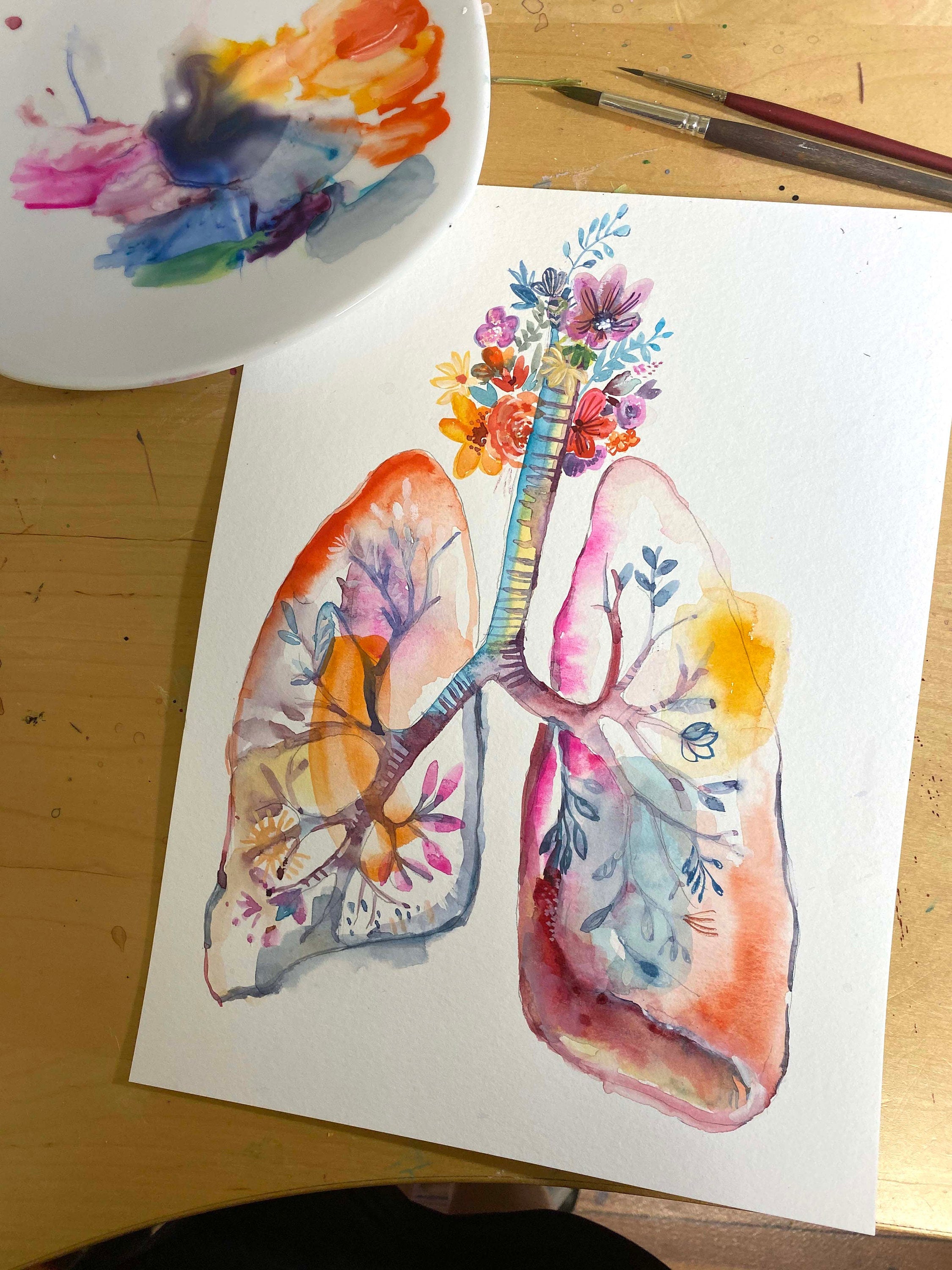 Watercolor Lungs Art Print: Anatomical Illustration