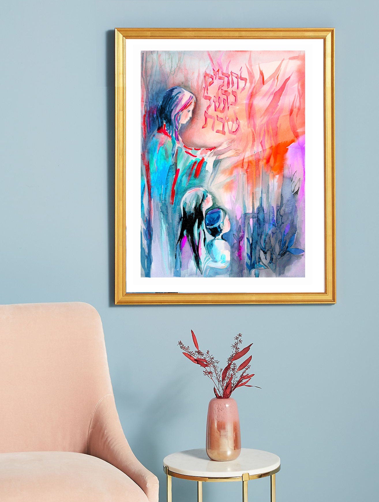 Shabbat Candle Lighting Art Print: Colorful Jewish Judaica Wall Decor