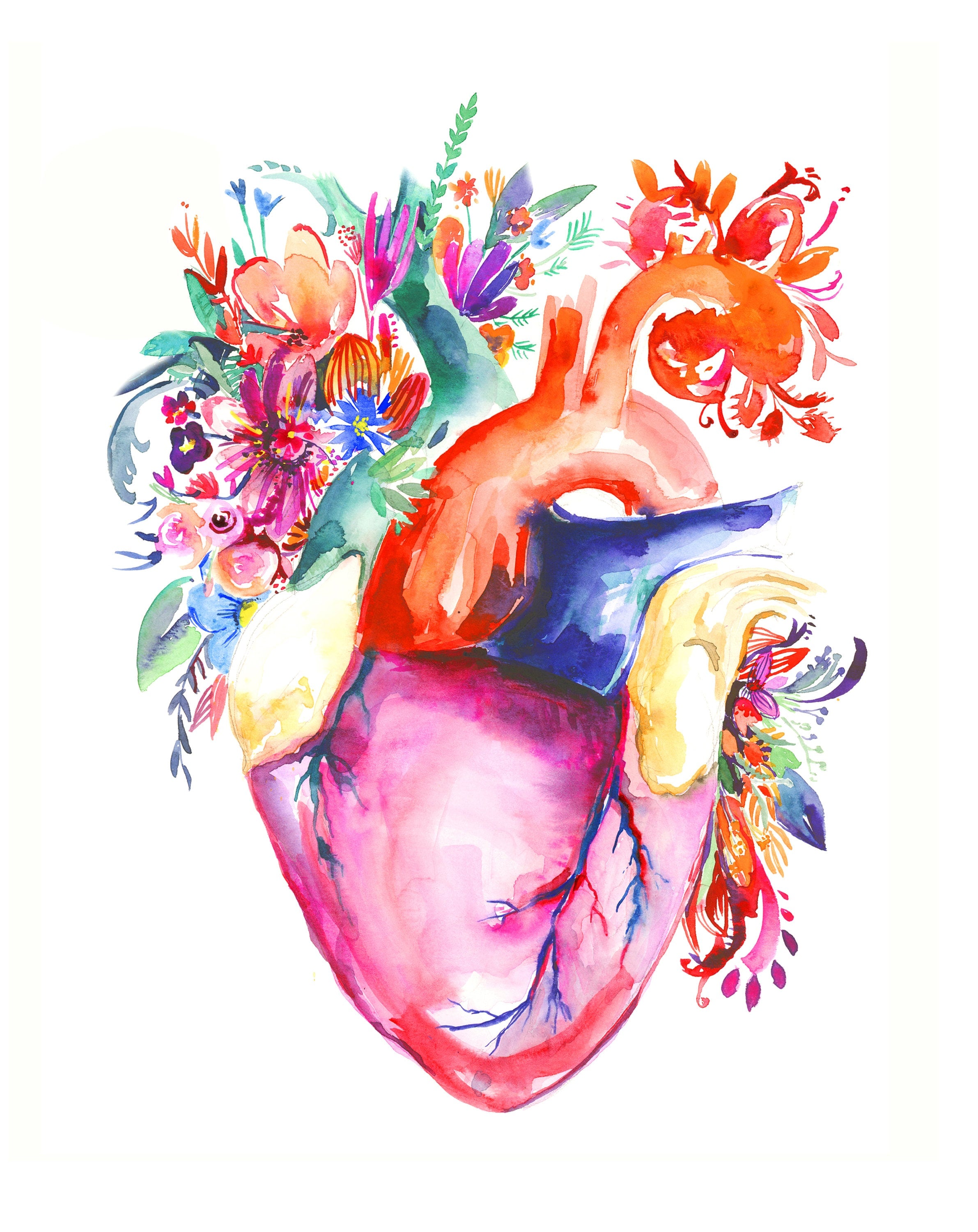 Anatomical Heart Art Print: Watercolor Illustration, Medical Decor