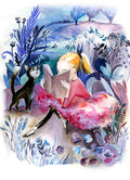 Summer Reading Art Print: Girl and Cat Illustration