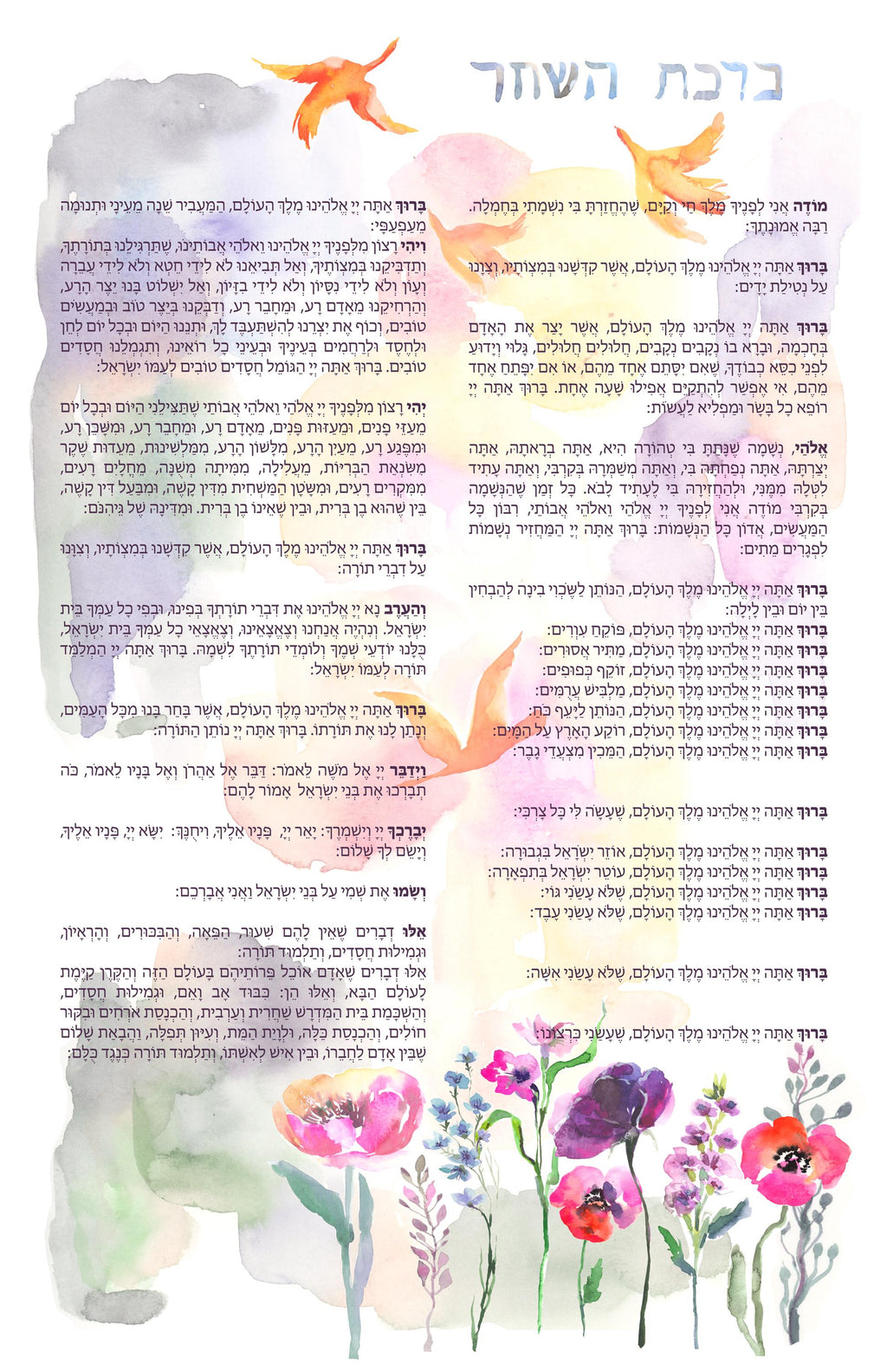 Morning Blessings, Morning Brochos, Laminated 11x17, Colorful and Waterproofed