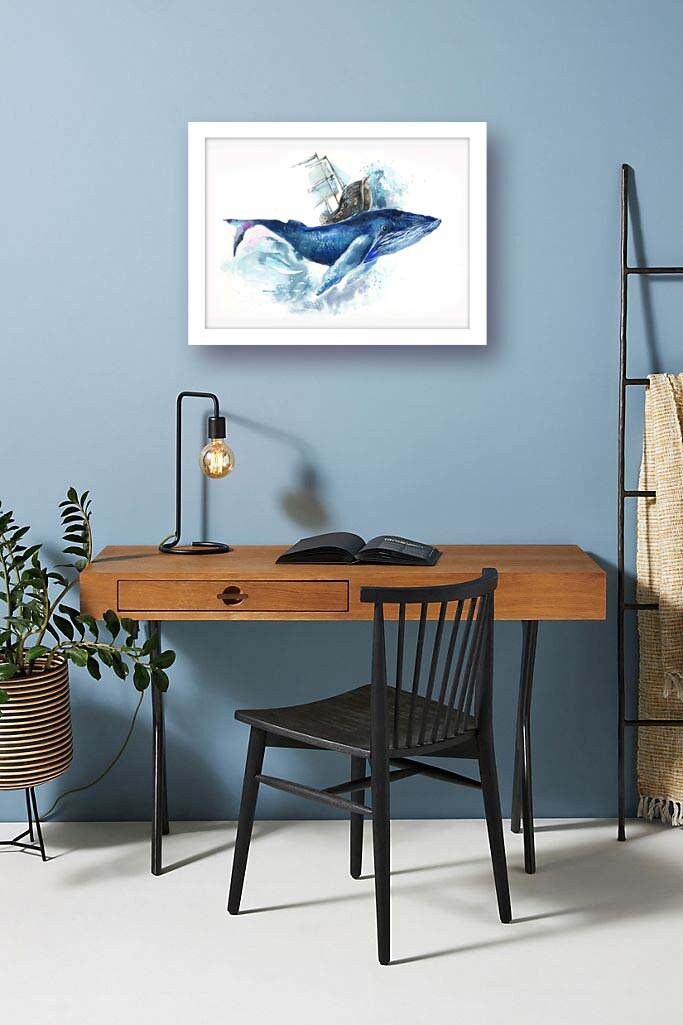 Whale Watercolor Art Print: Nautical Nursery Decor