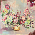 Lime and Garnet Blooms, Original Painting, Acrylic on Canvas