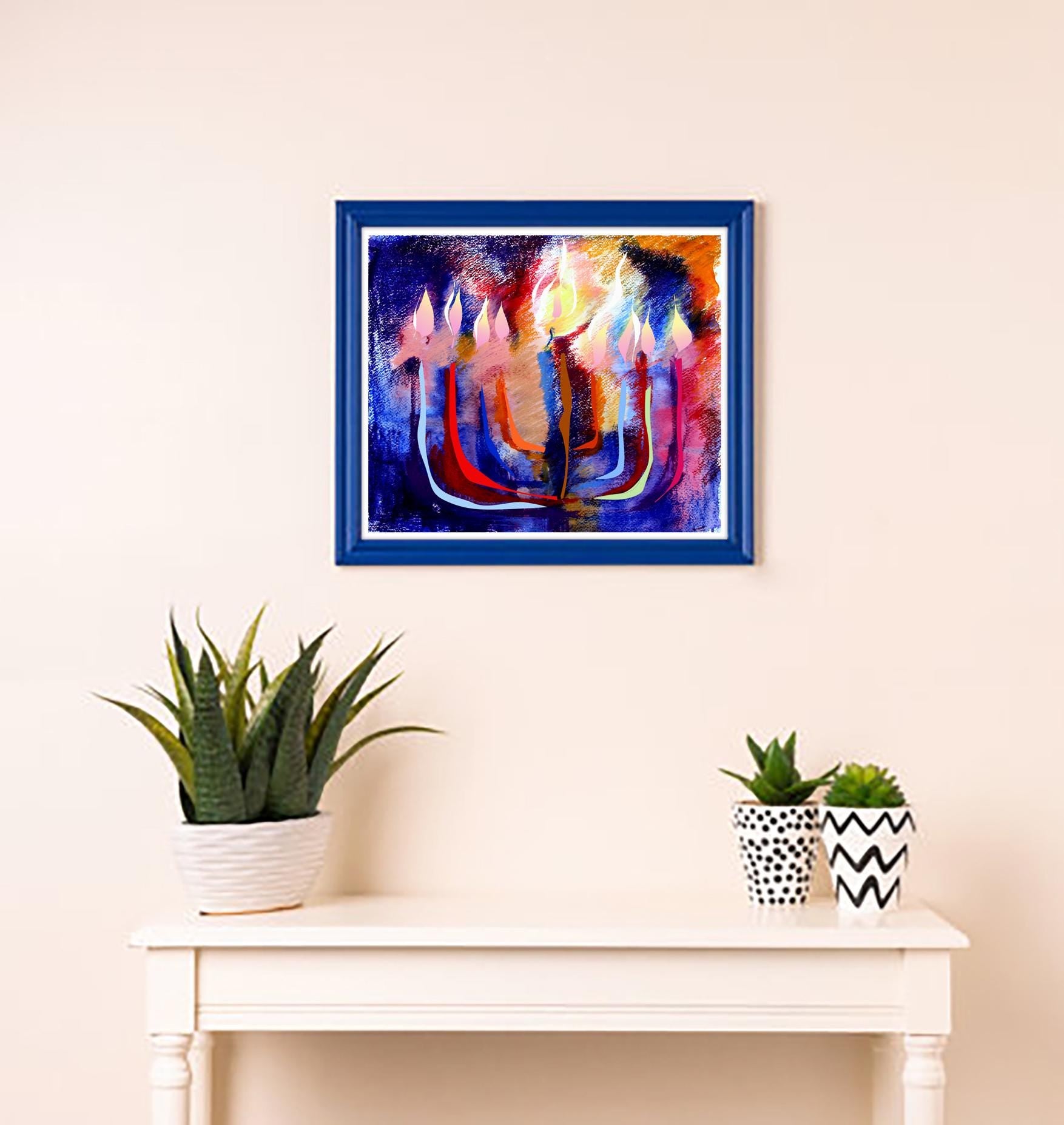 Chanukah Menorah Art Print: Jewish Home Decor, Watercolor Painting,