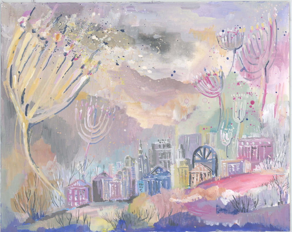 Menorah Park Art Print: Abstract Jewish Chanukah Wall Decor