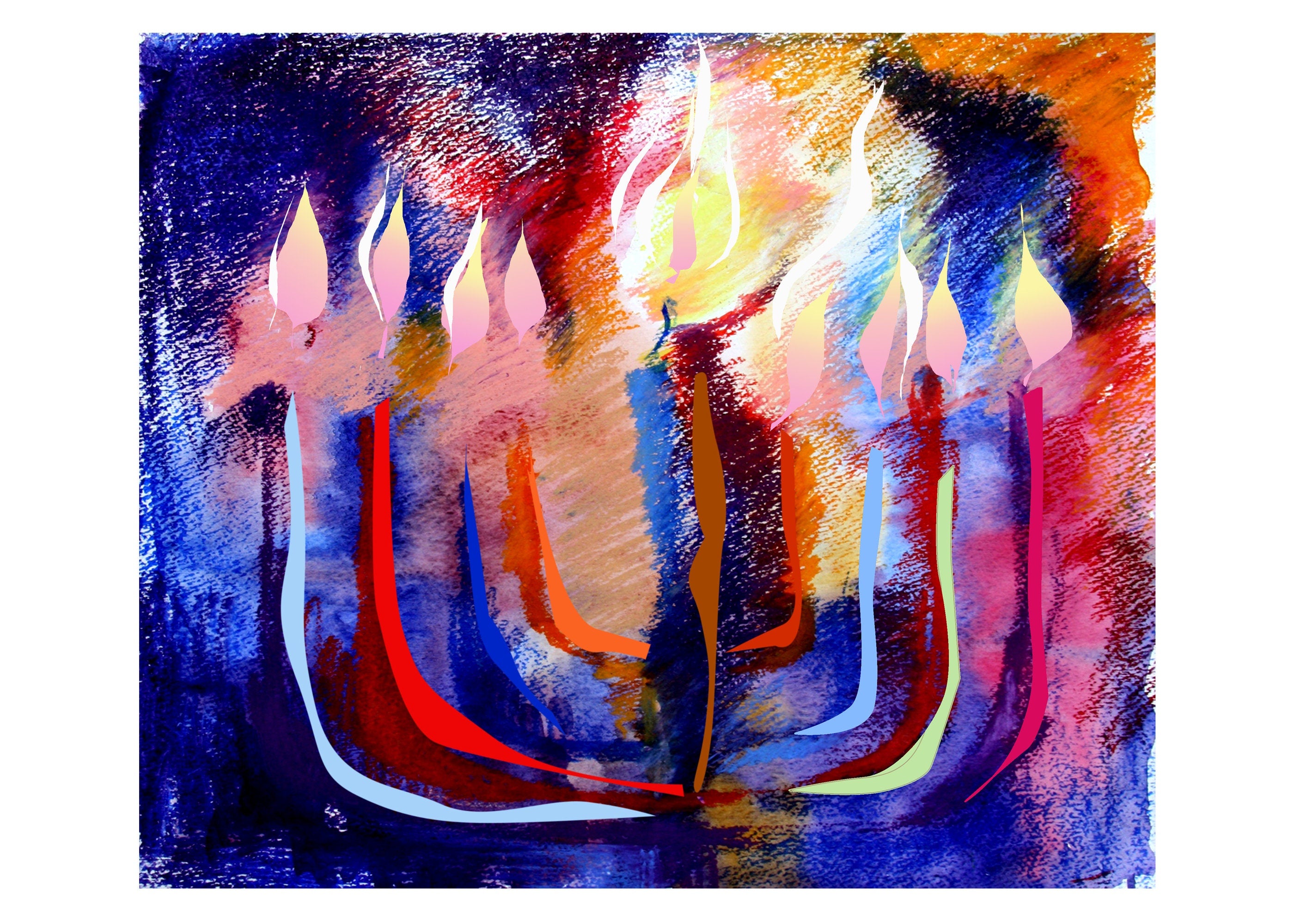 Chanukah Menorah Art Print: Jewish Home Decor, Watercolor Painting,