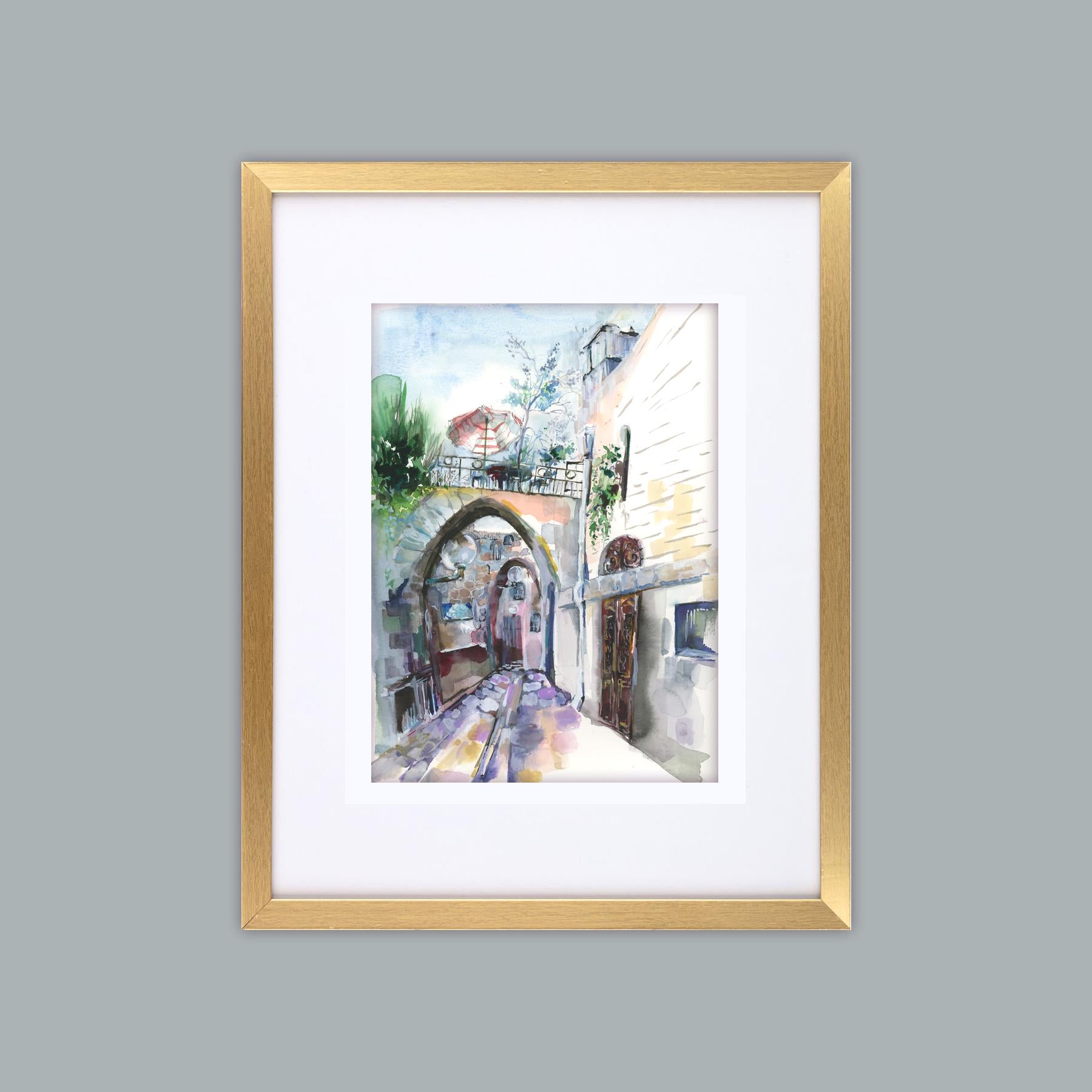 Old Jaffa Watercolor Print: Jewish Art, Israel Cityscape