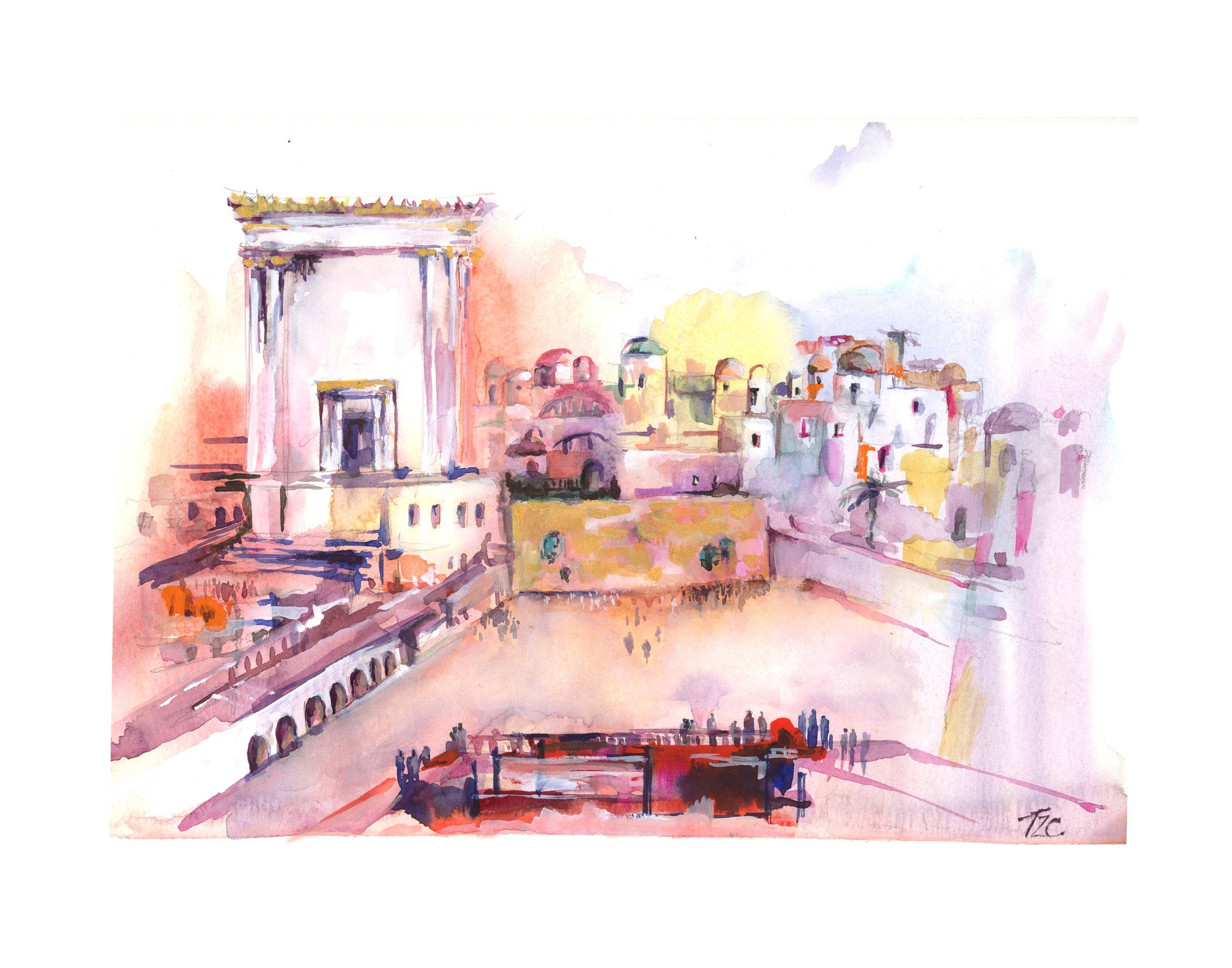 Third Temple Watercolor Art Print: Jewish Wall Decor