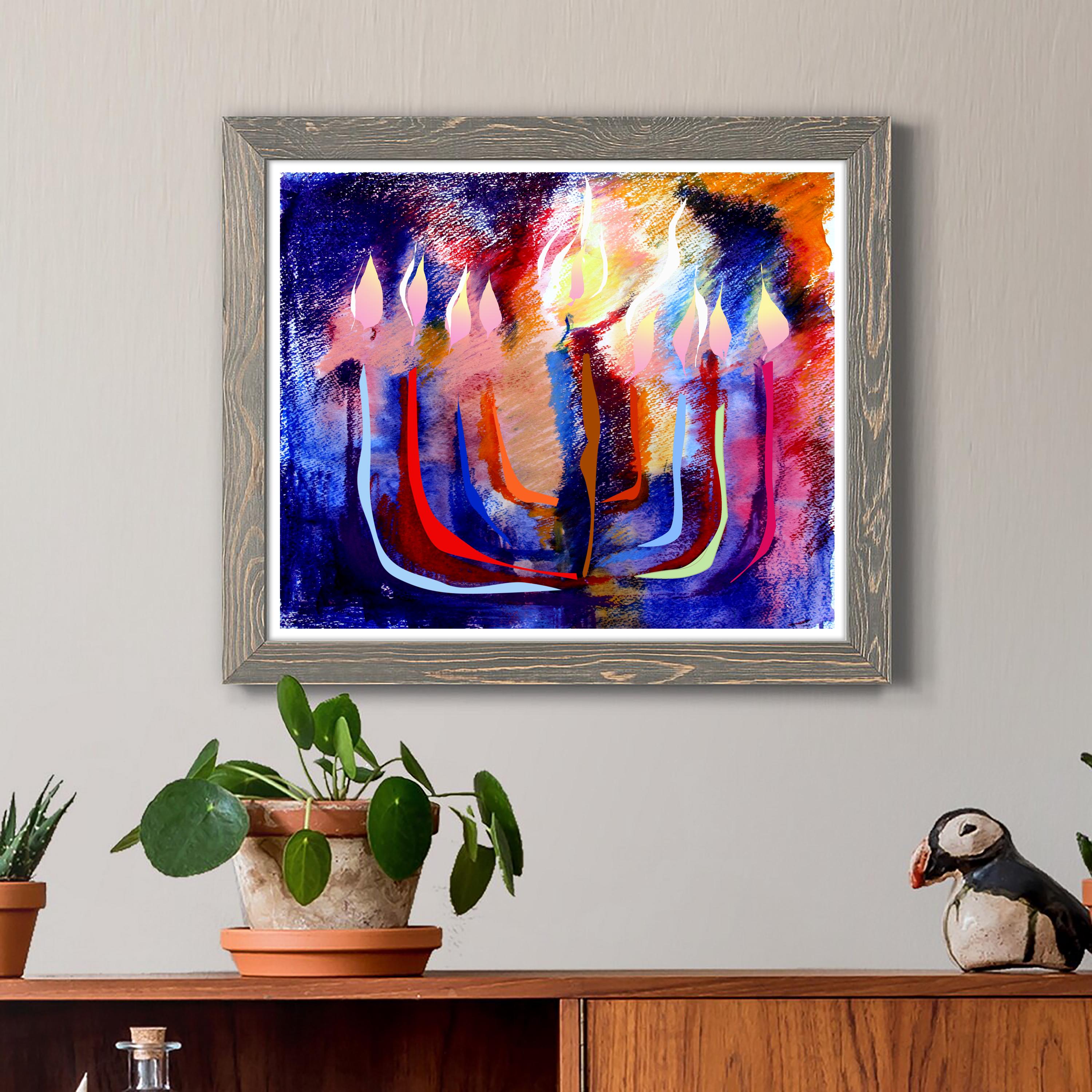 Chanukah Menorah Art Print: Jewish Home Decor, Watercolor Painting,