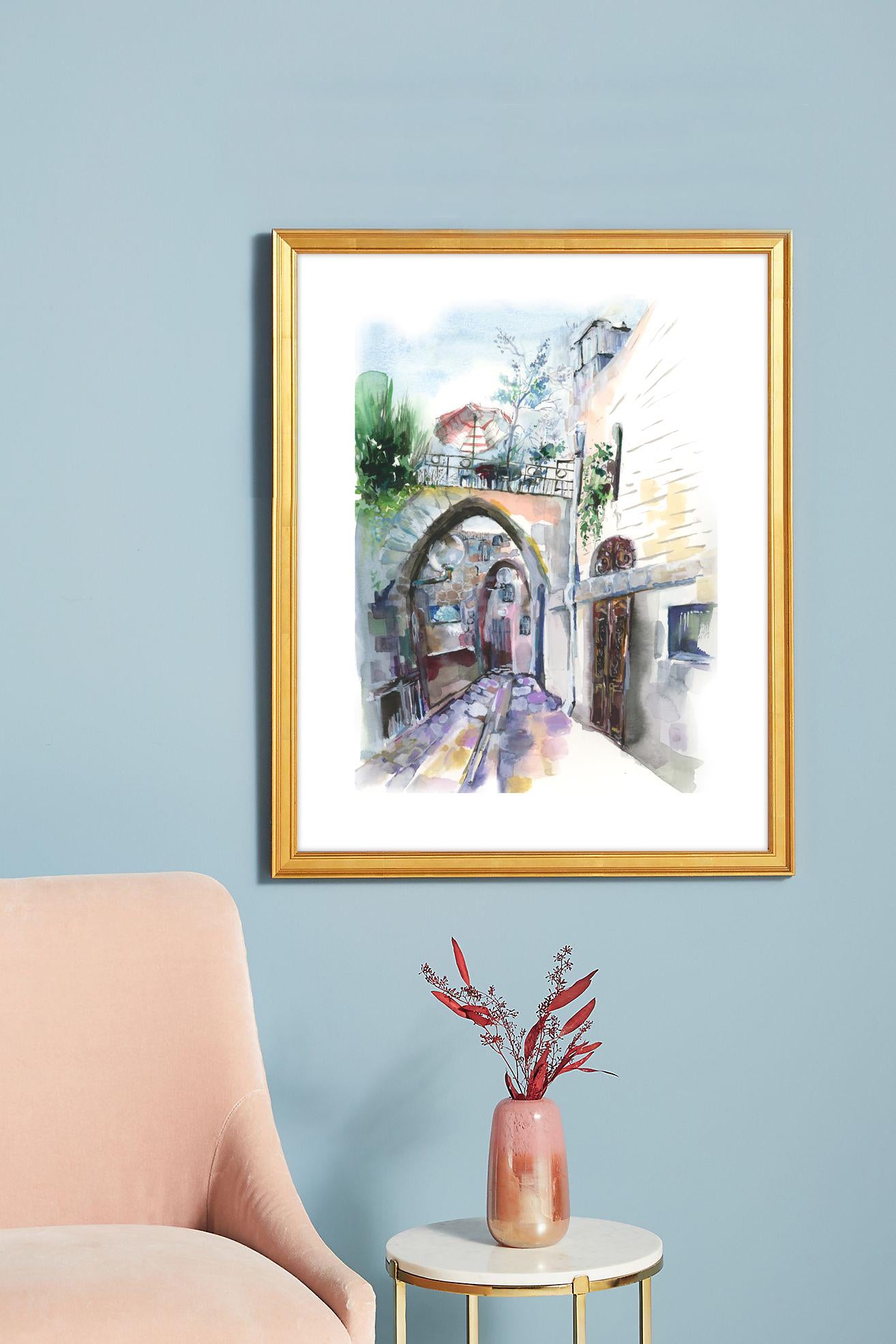 Old Jaffa Watercolor Print: Jewish Art, Israel Cityscape