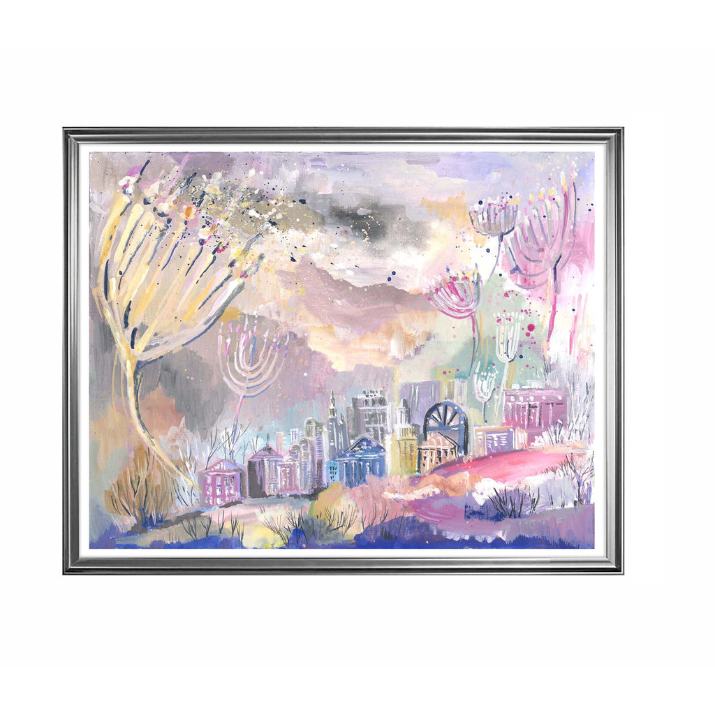 Menorah Park Art Print: Abstract Jewish Chanukah Wall Decor
