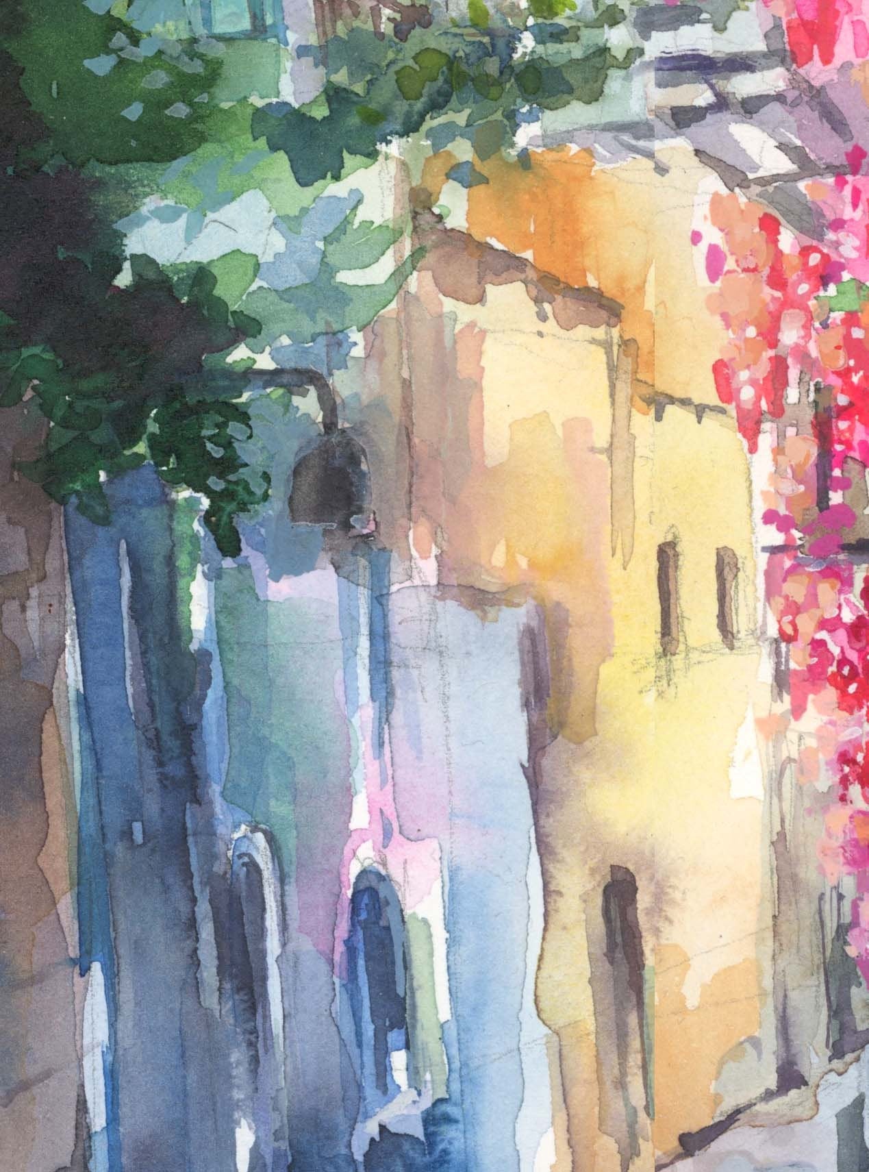 Jerusalem Street Watercolor Art Print: Jewish Wall Decor