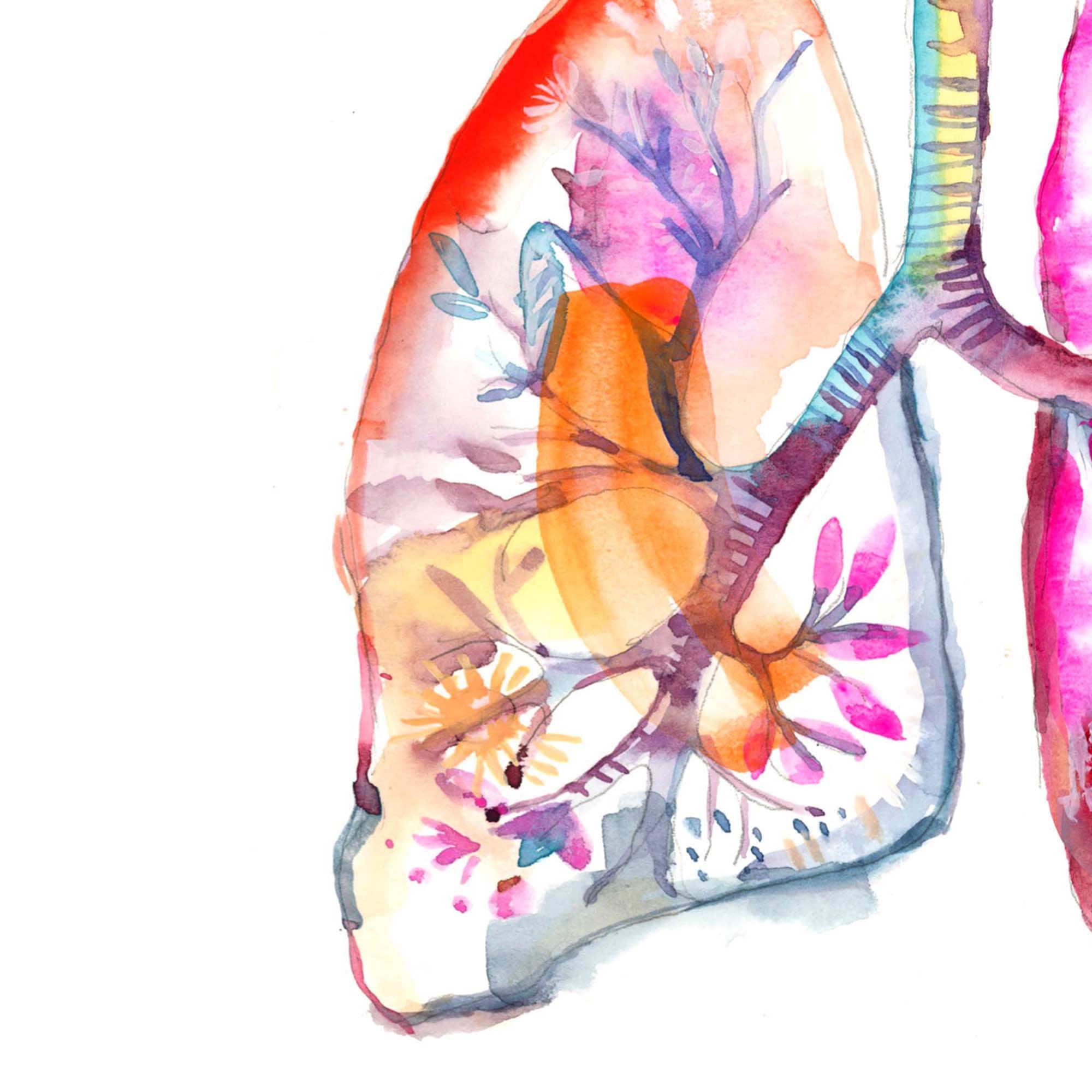 Watercolor Lungs Art Print: Anatomical Illustration