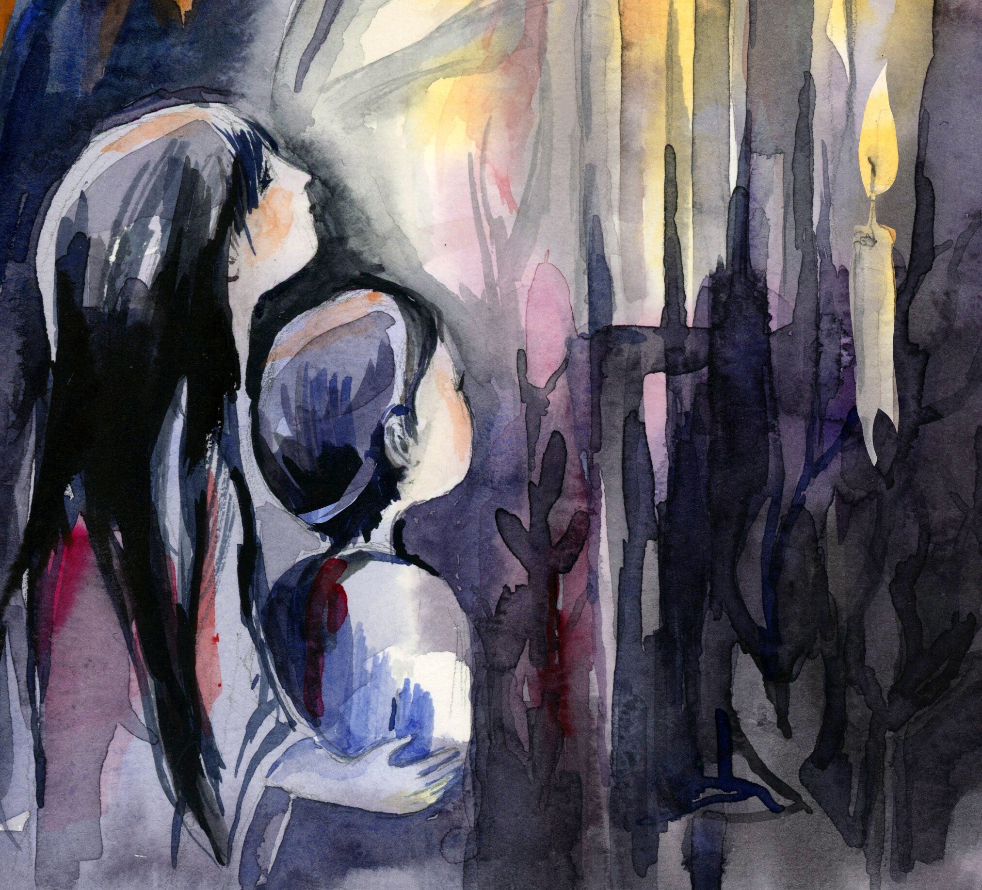 Shabbos Kodesh Art Print: Jewish Mother and Children Watercolor Giclee